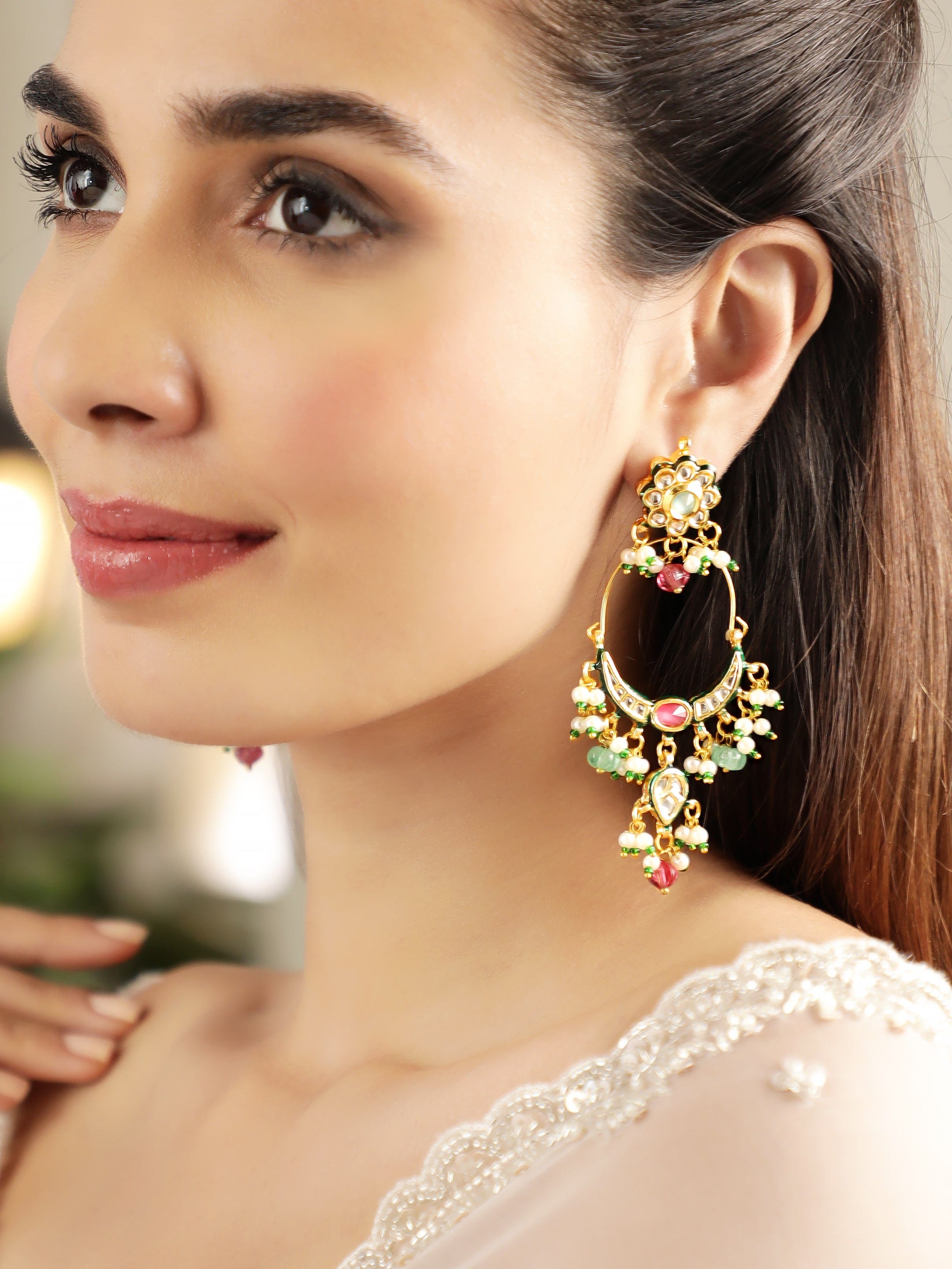 Stunning Multicolour Kundan Chandbali