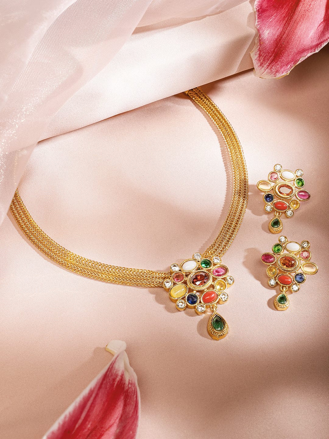Multicolor Studded Necklace Set