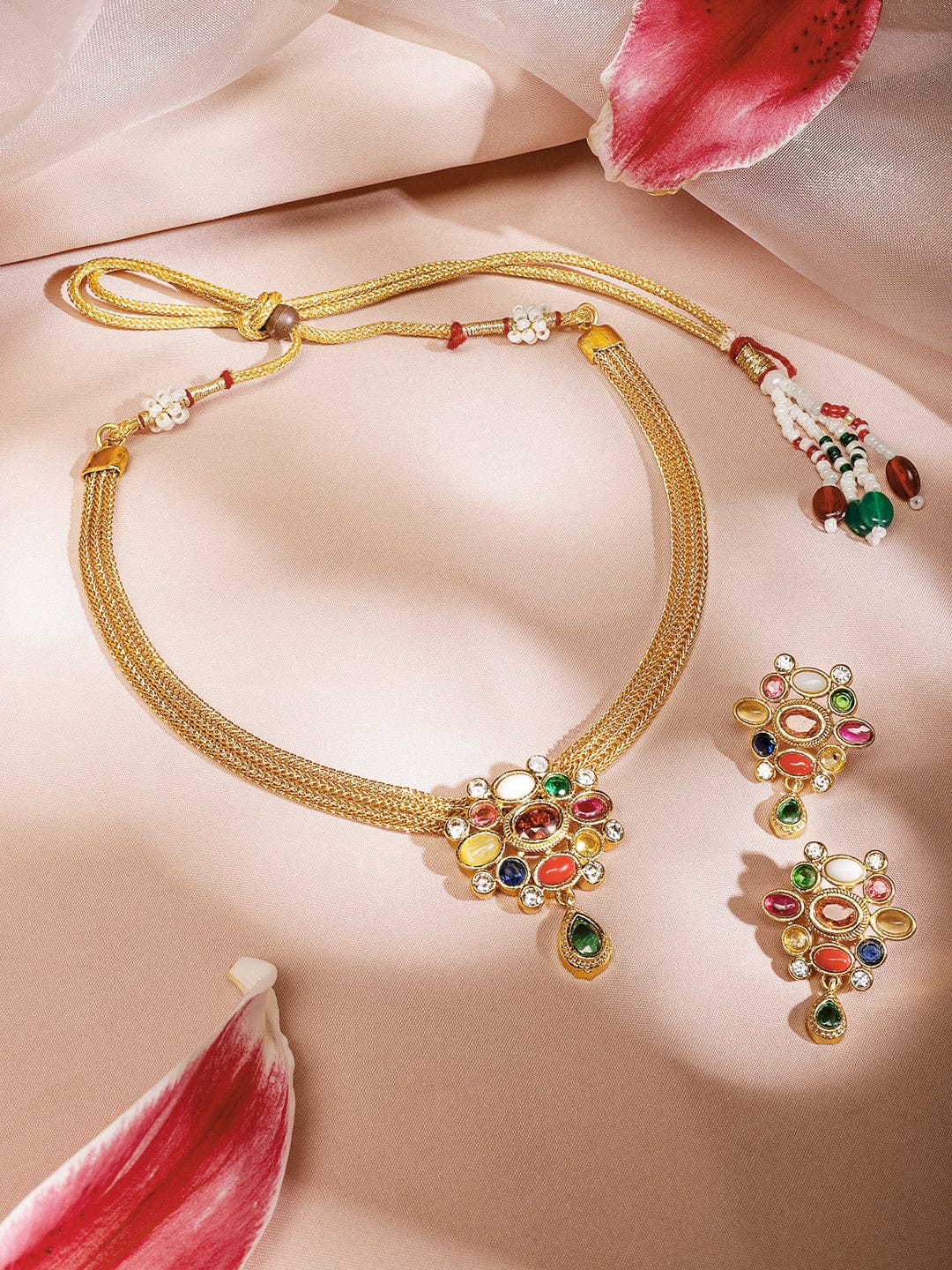 Multicolor Studded Necklace Set