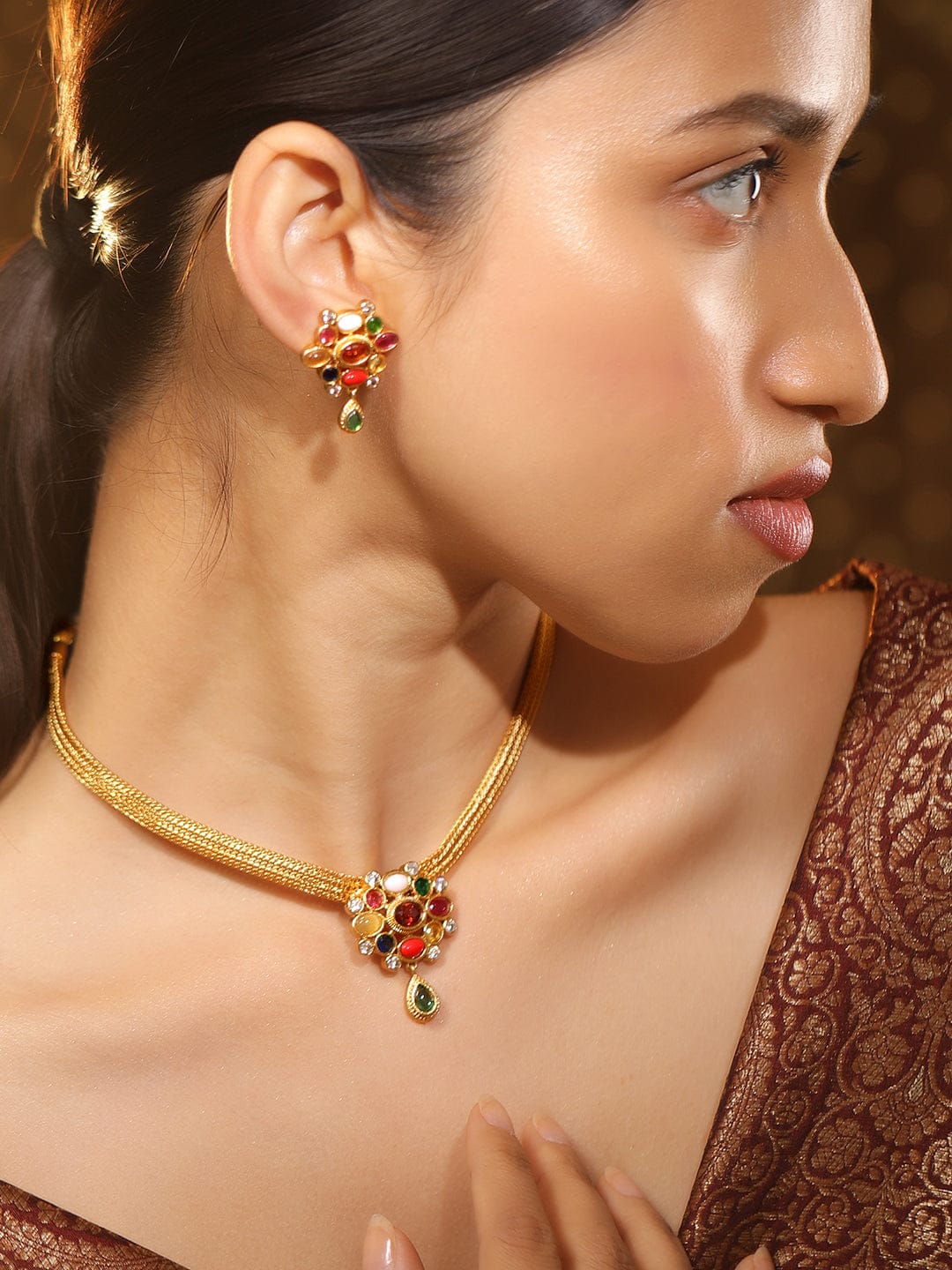 Multicolor Studded Necklace Set