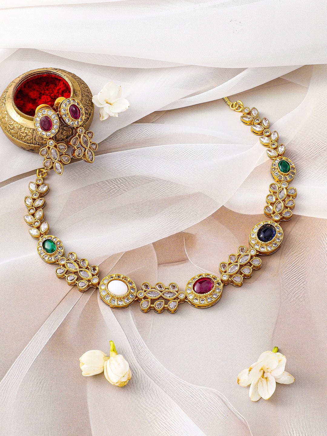 American Diamond Zirconia Multicolor Kundan Choker Set