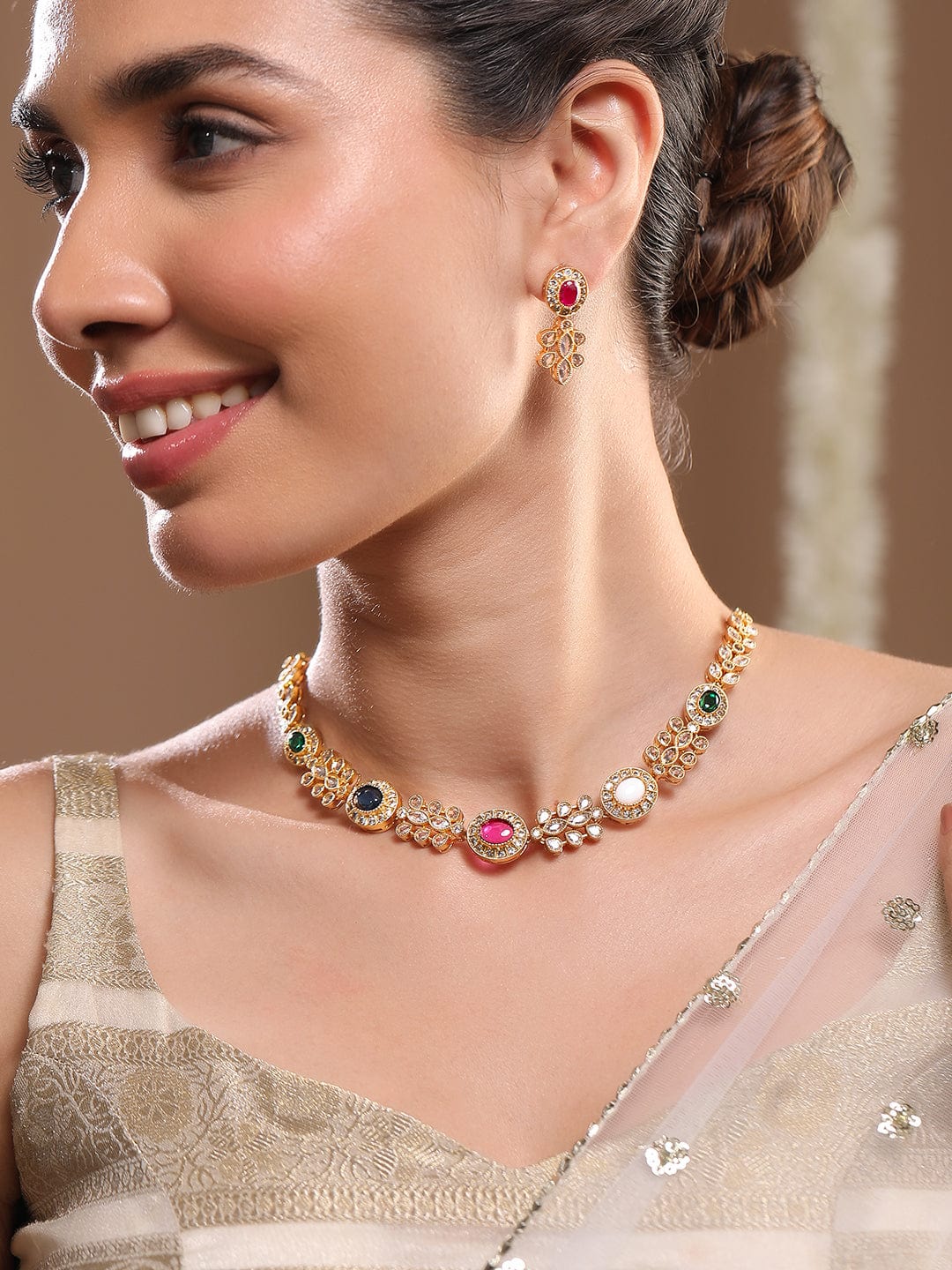 American Diamond Zirconia Multicolor Kundan Choker Set