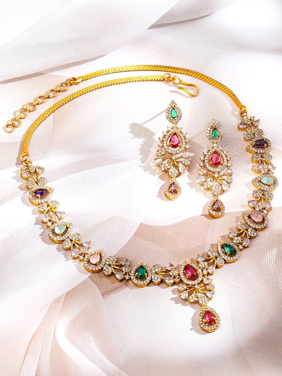 Multicolor Necklace Set With American Diamond Zirconia