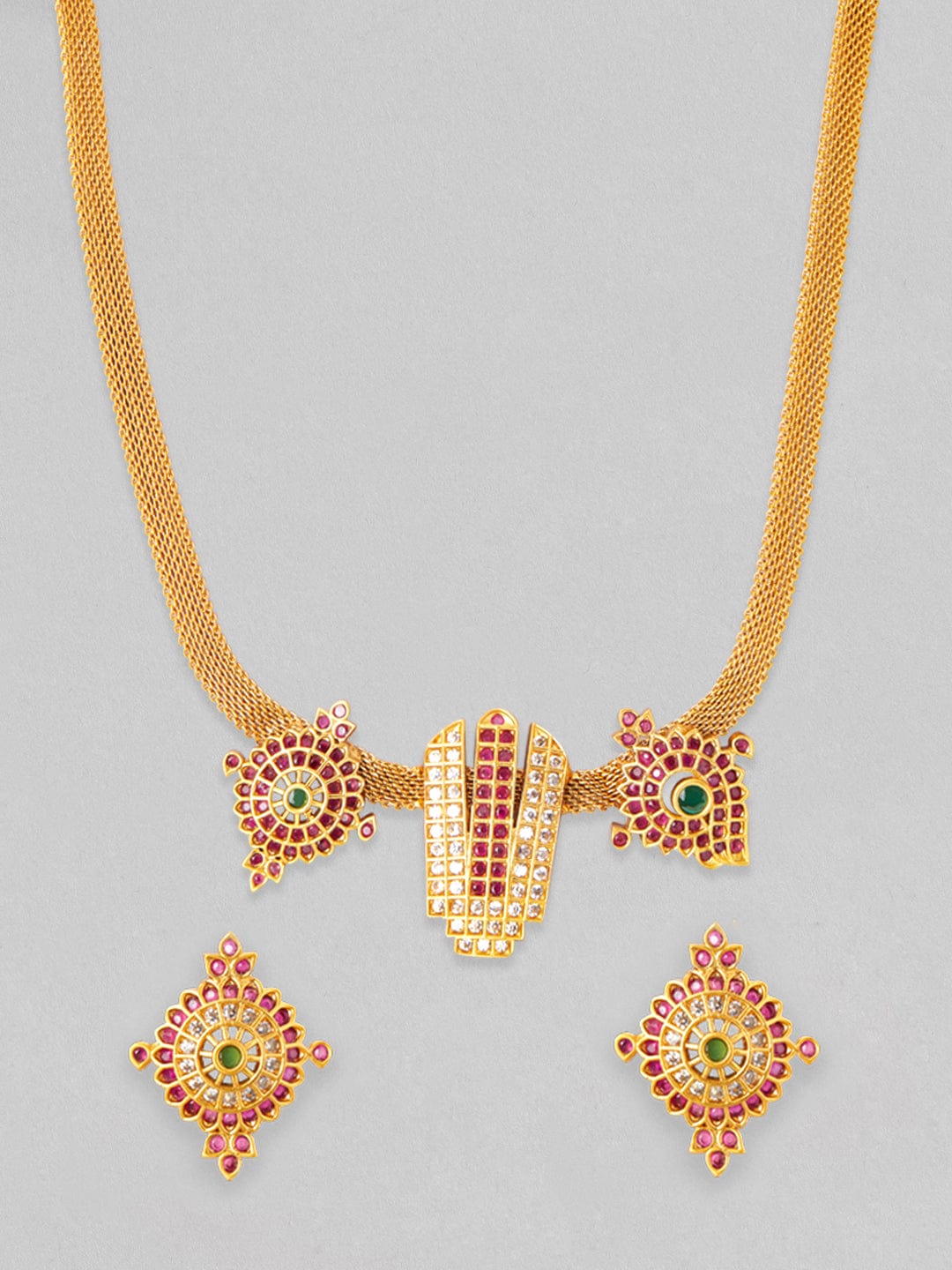 Wentra 22K Gold Plated Necklace Set With Studded AD Design