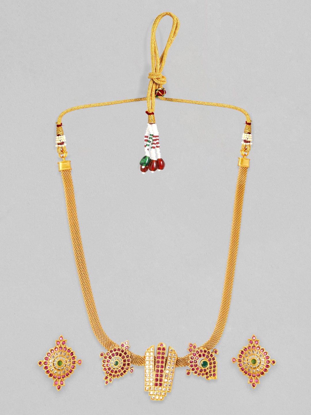 Wentra 22K Gold Plated Necklace Set With Studded AD Design