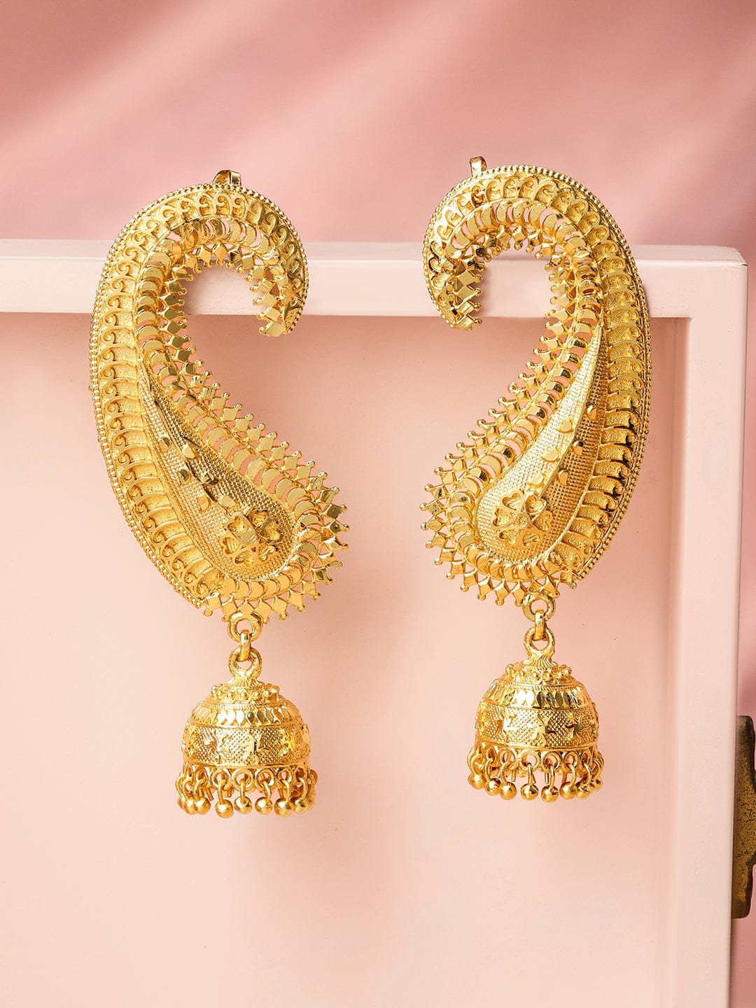 Golden Paisley Festive Ear-Cuff Jhumkas