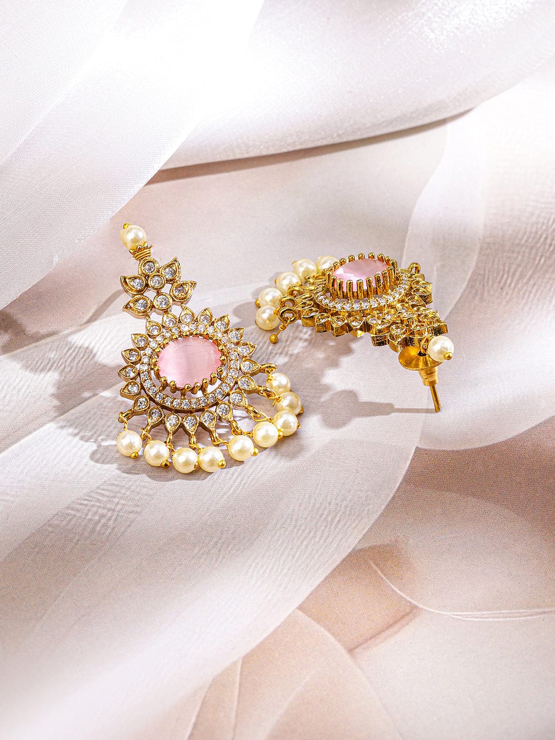 American Diamond Zirconia Pink Pearl Necklace Set