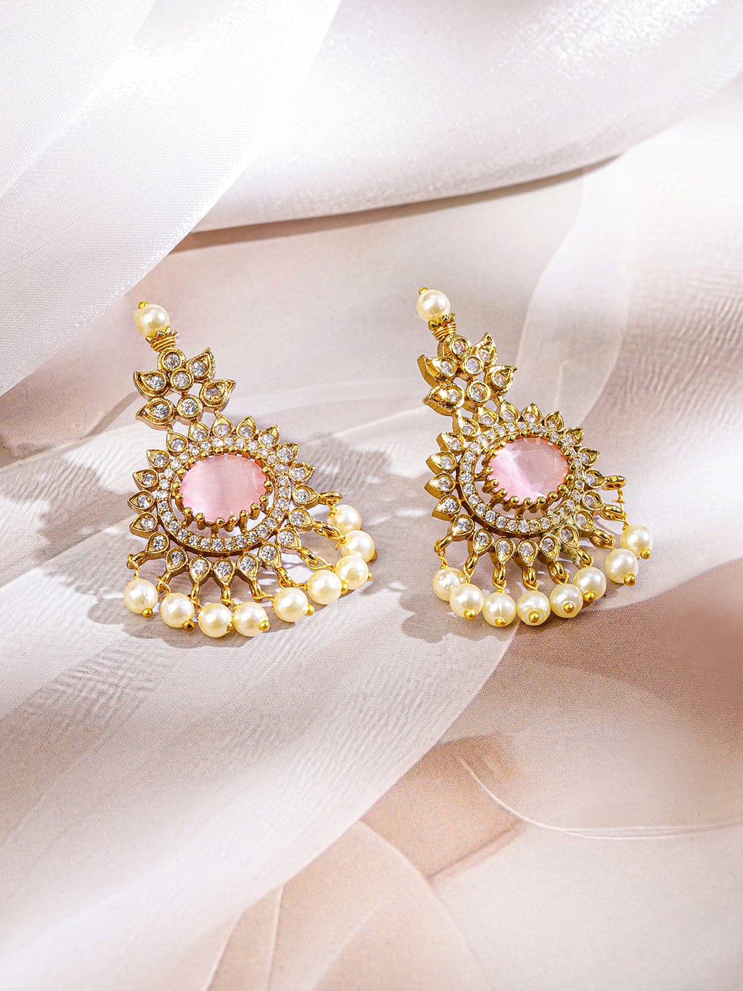 American Diamond Zirconia Pink Pearl Necklace Set