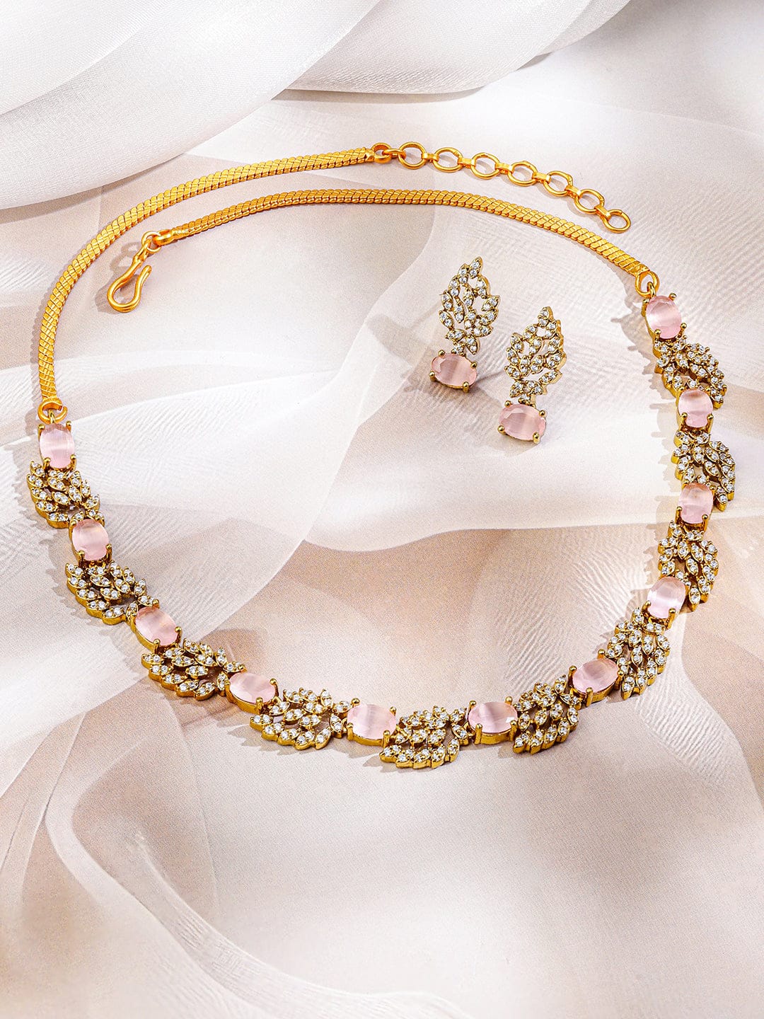Pink American Diamond Zirconia Studded Necklace Set