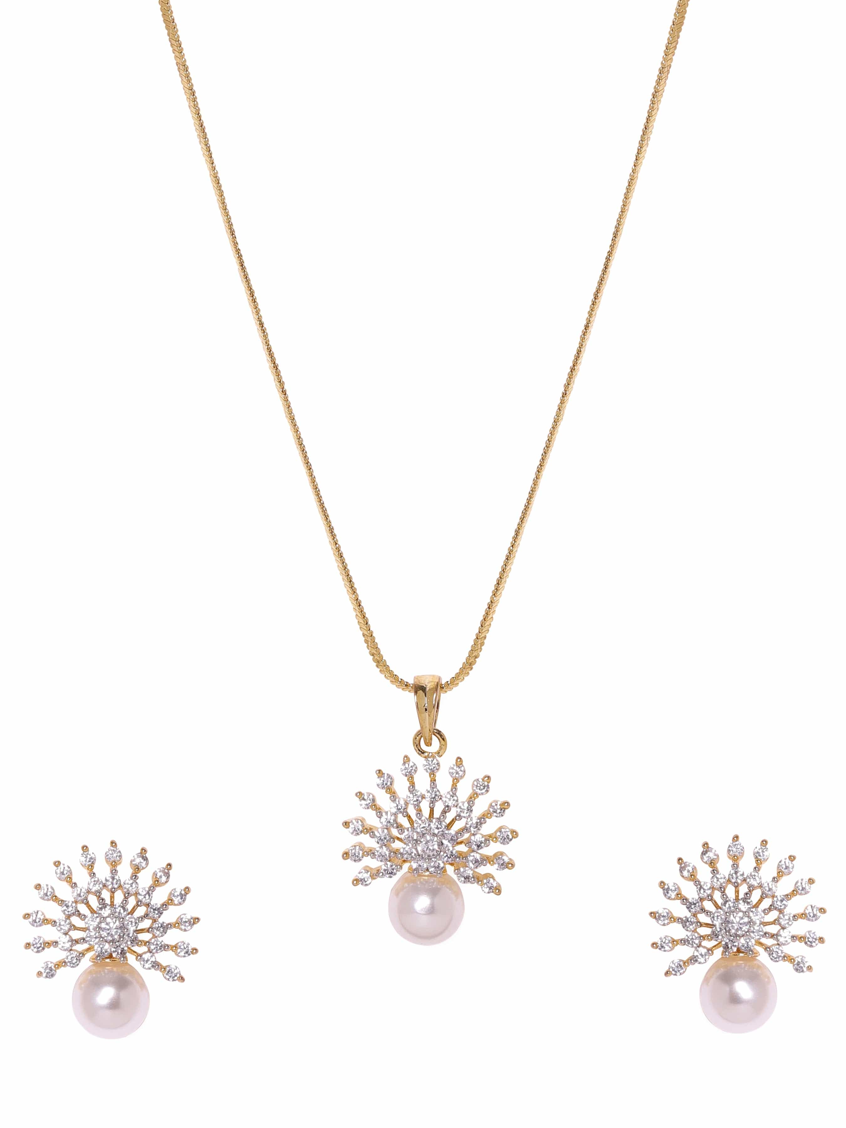 Pearl Drop American Diamond Zirconia Necklace Set