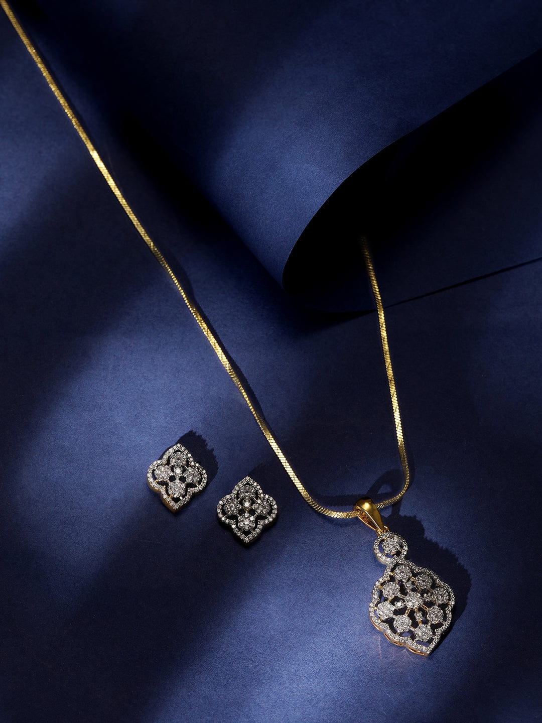 Gold Necklace Set in American Diamond Zirconia