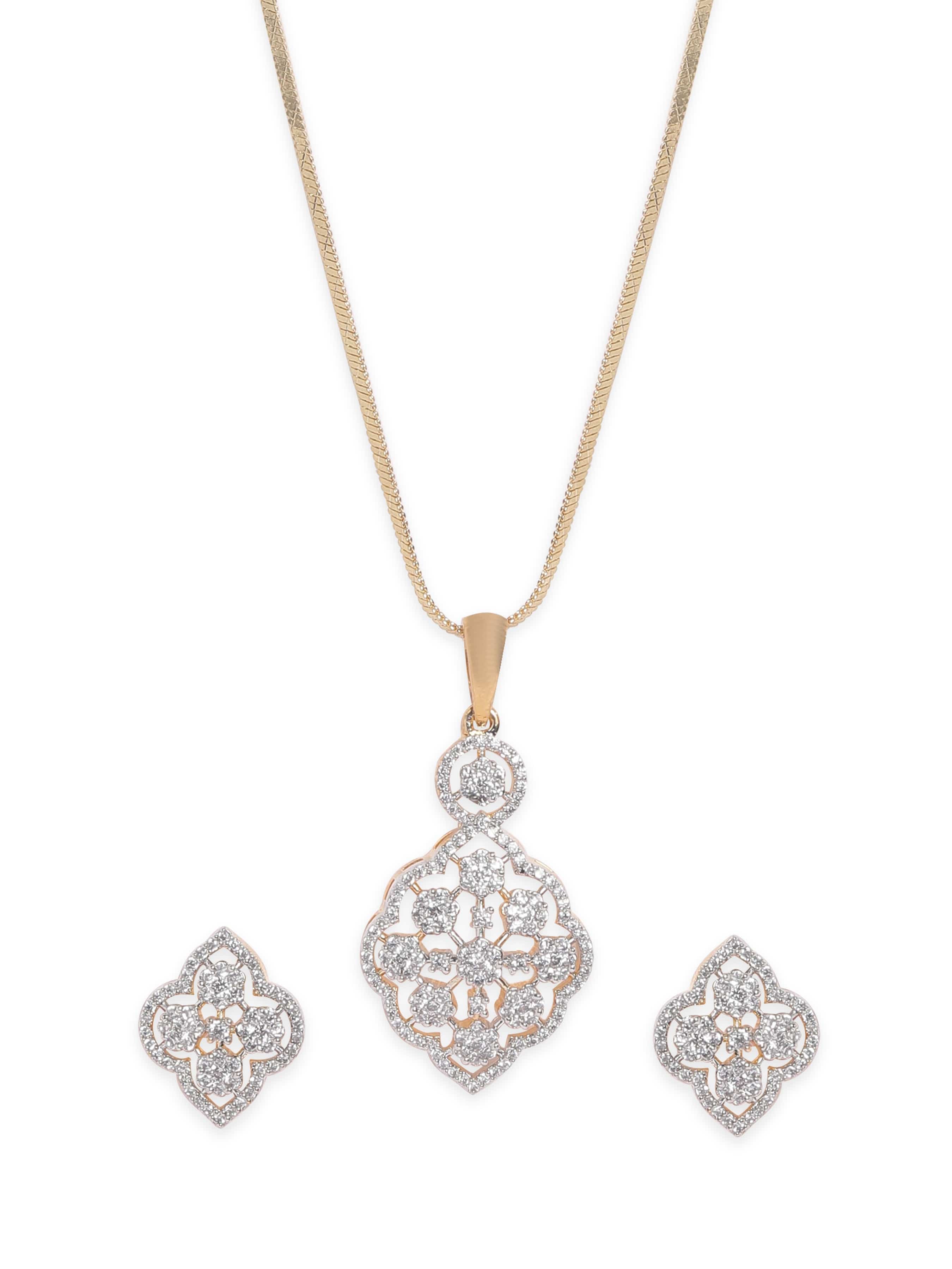 Gold Necklace Set in American Diamond Zirconia