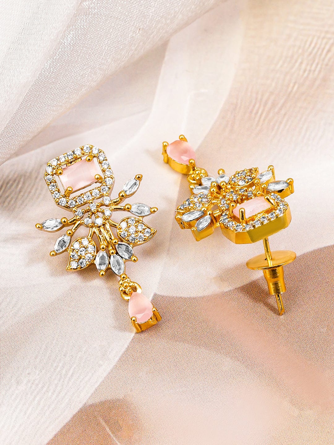 American Diamond Zirconia Pink Studded Floral Necklace Set