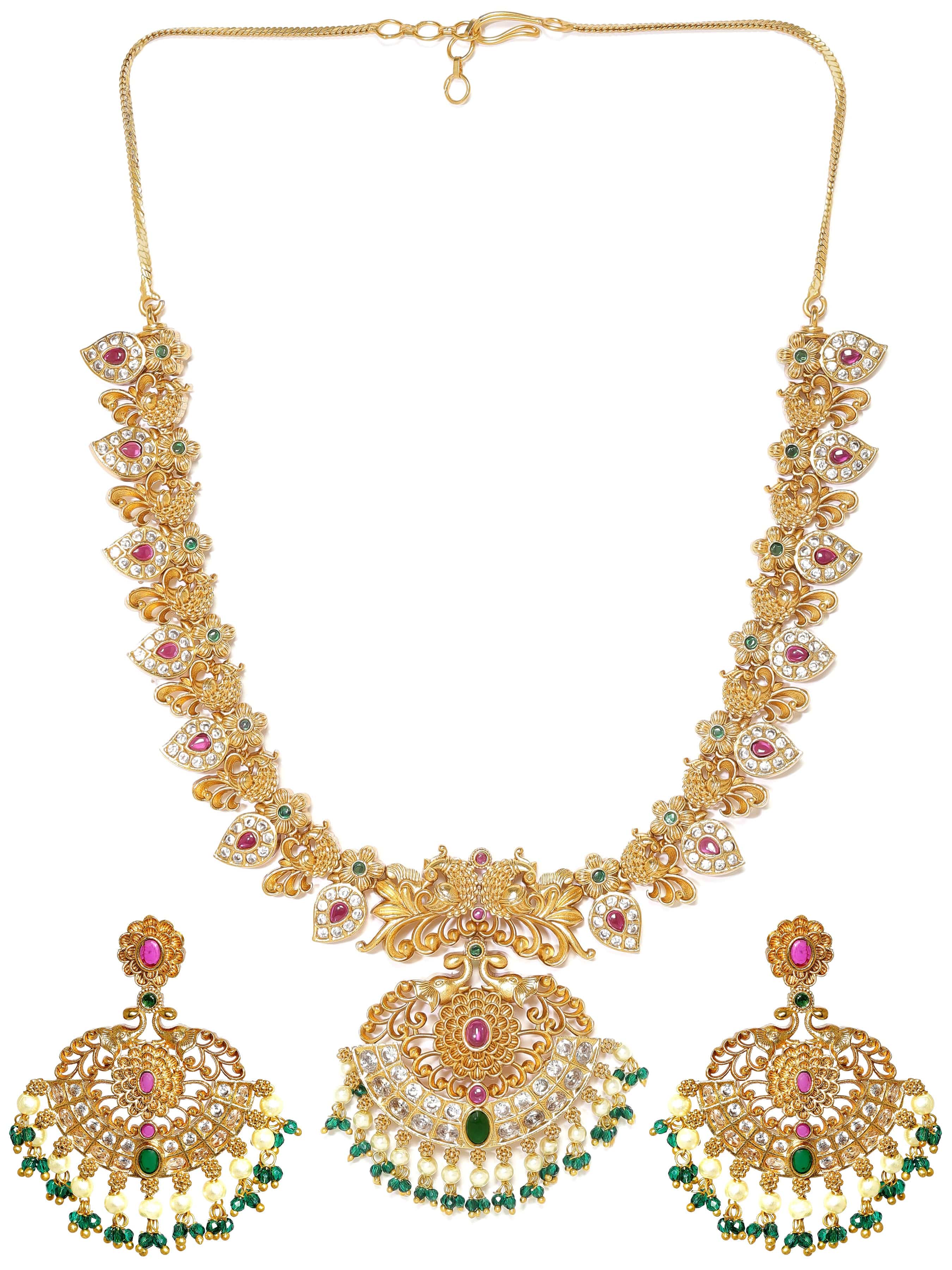 Multicolor Studded Pearl Beaded Necklace Set