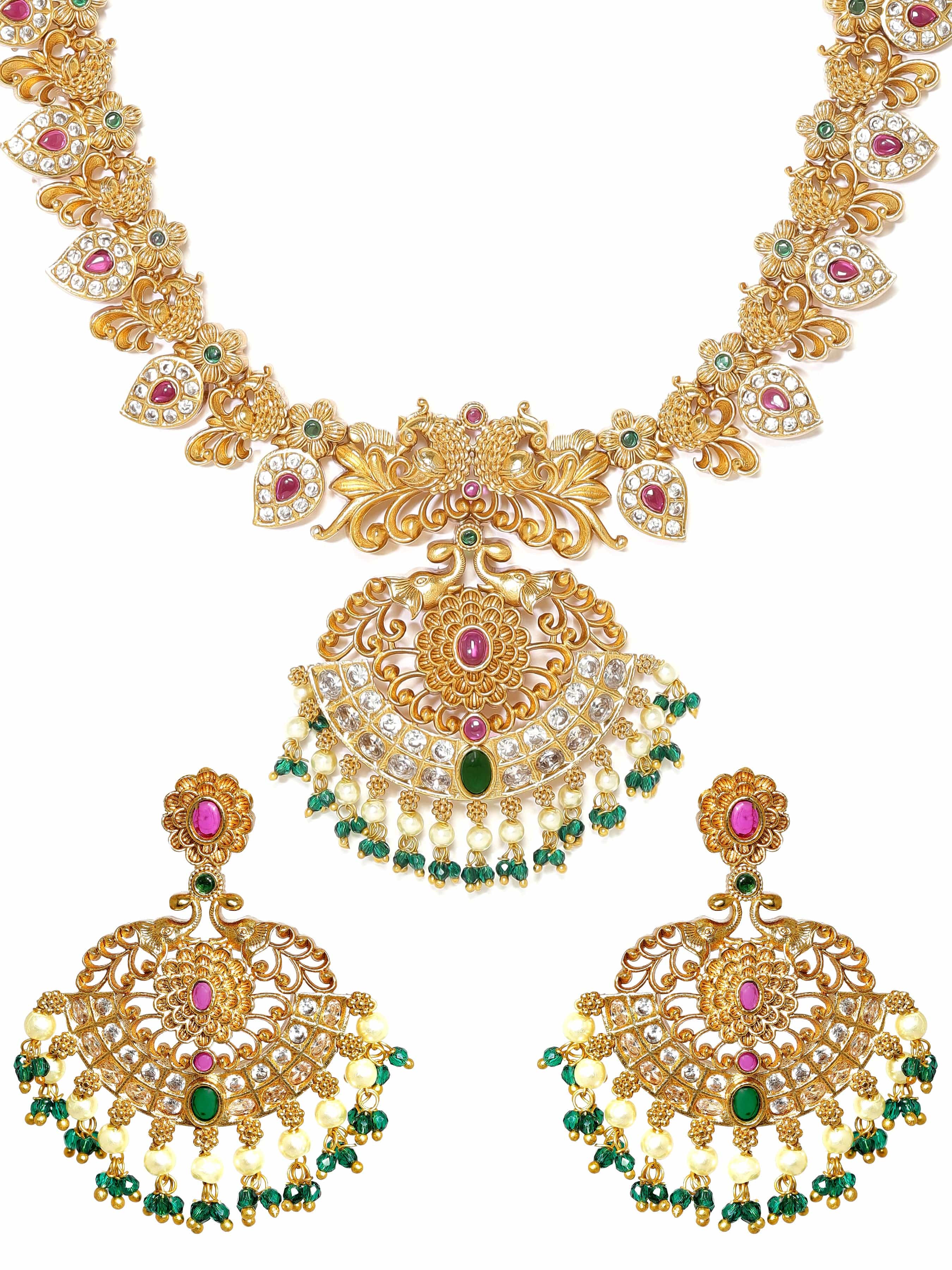 Multicolor Studded Pearl Beaded Necklace Set