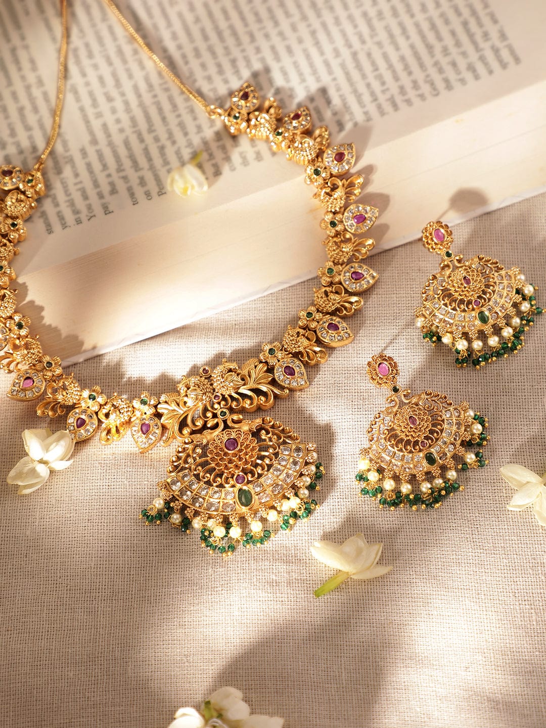 Multicolor Studded Pearl Beaded Necklace Set