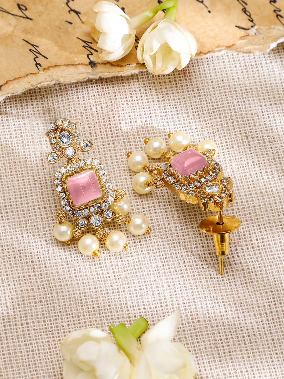 American Diamond Zirconia Pink Accented Necklace Set