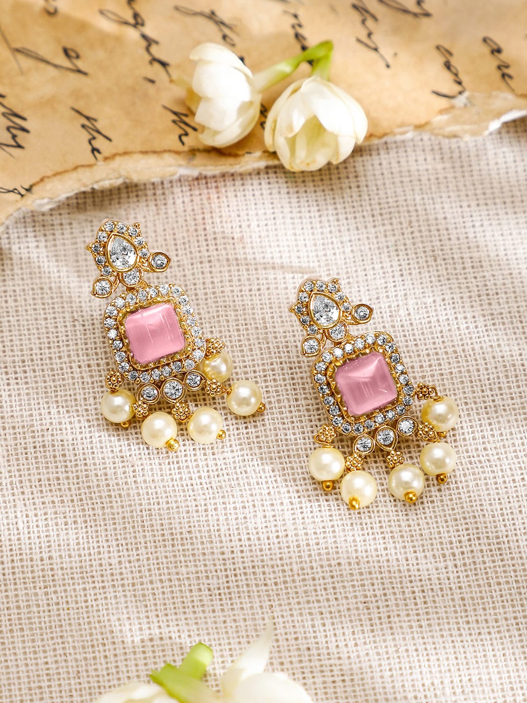 American Diamond Zirconia Pink Accented Necklace Set