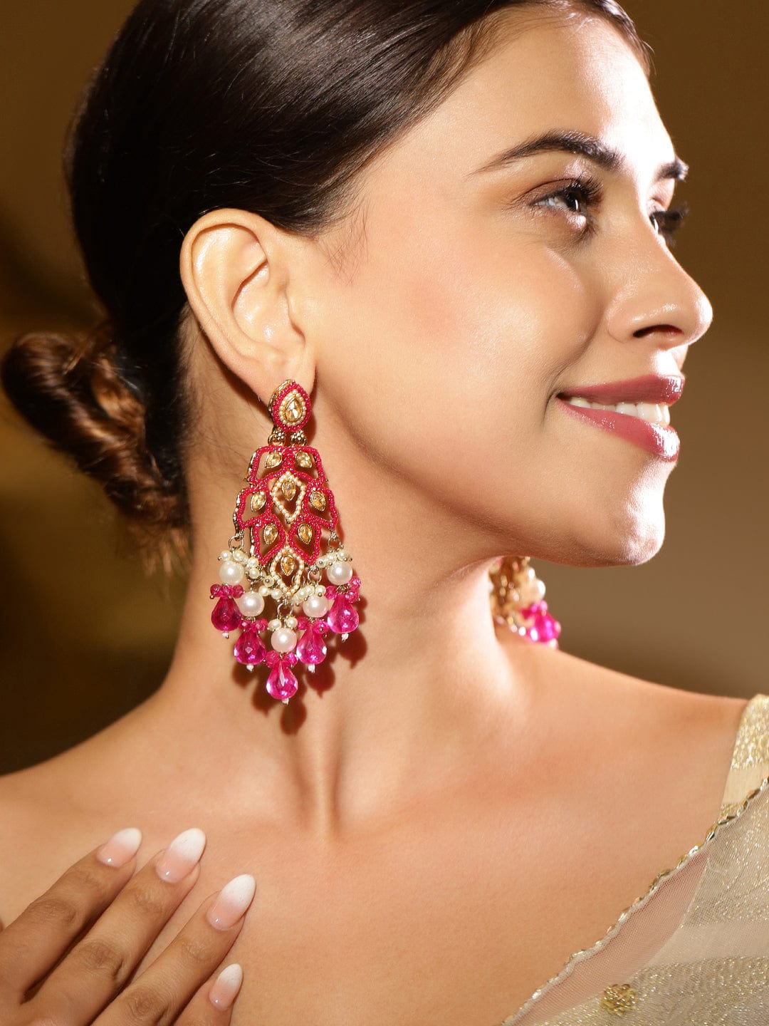 Lustrous Dark Pink Danglers