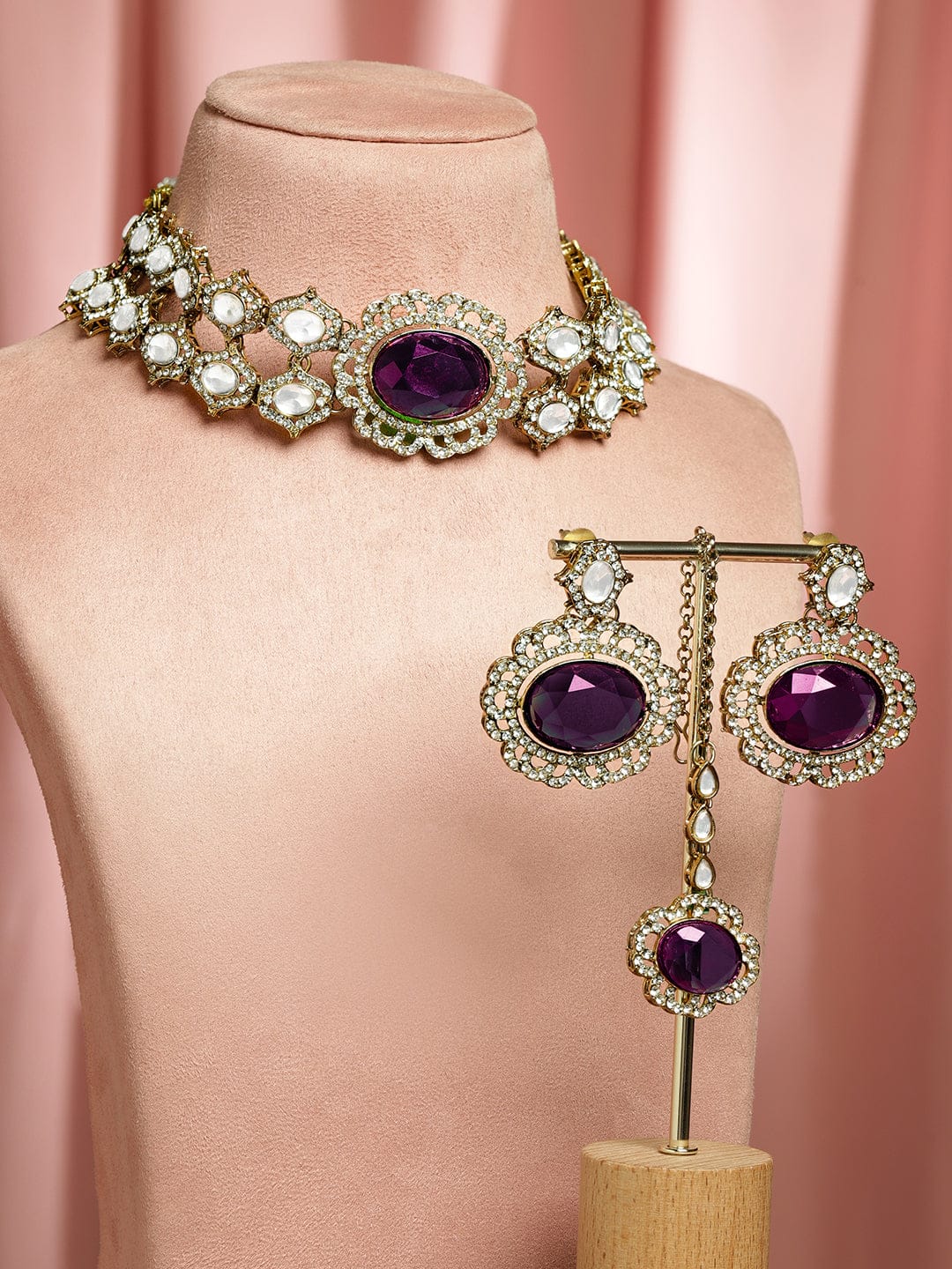 Luxe Purple Kundan Necklace Set