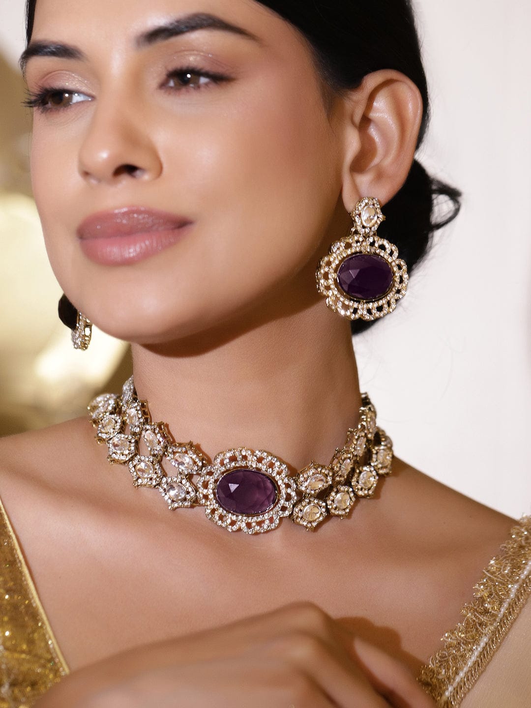 Luxe Purple Kundan Necklace Set