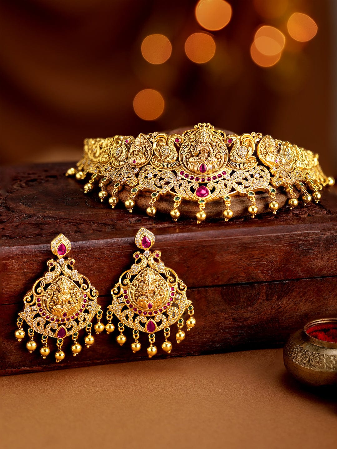 Multicolor Studded Temple Choker Set
