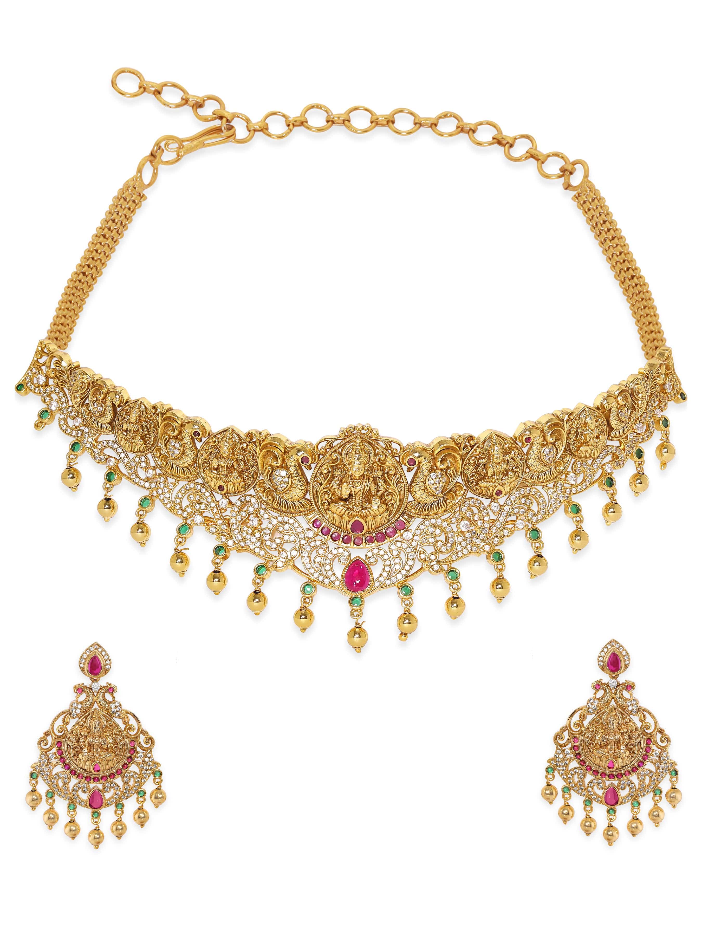 Multicolor Studded Temple Choker Set
