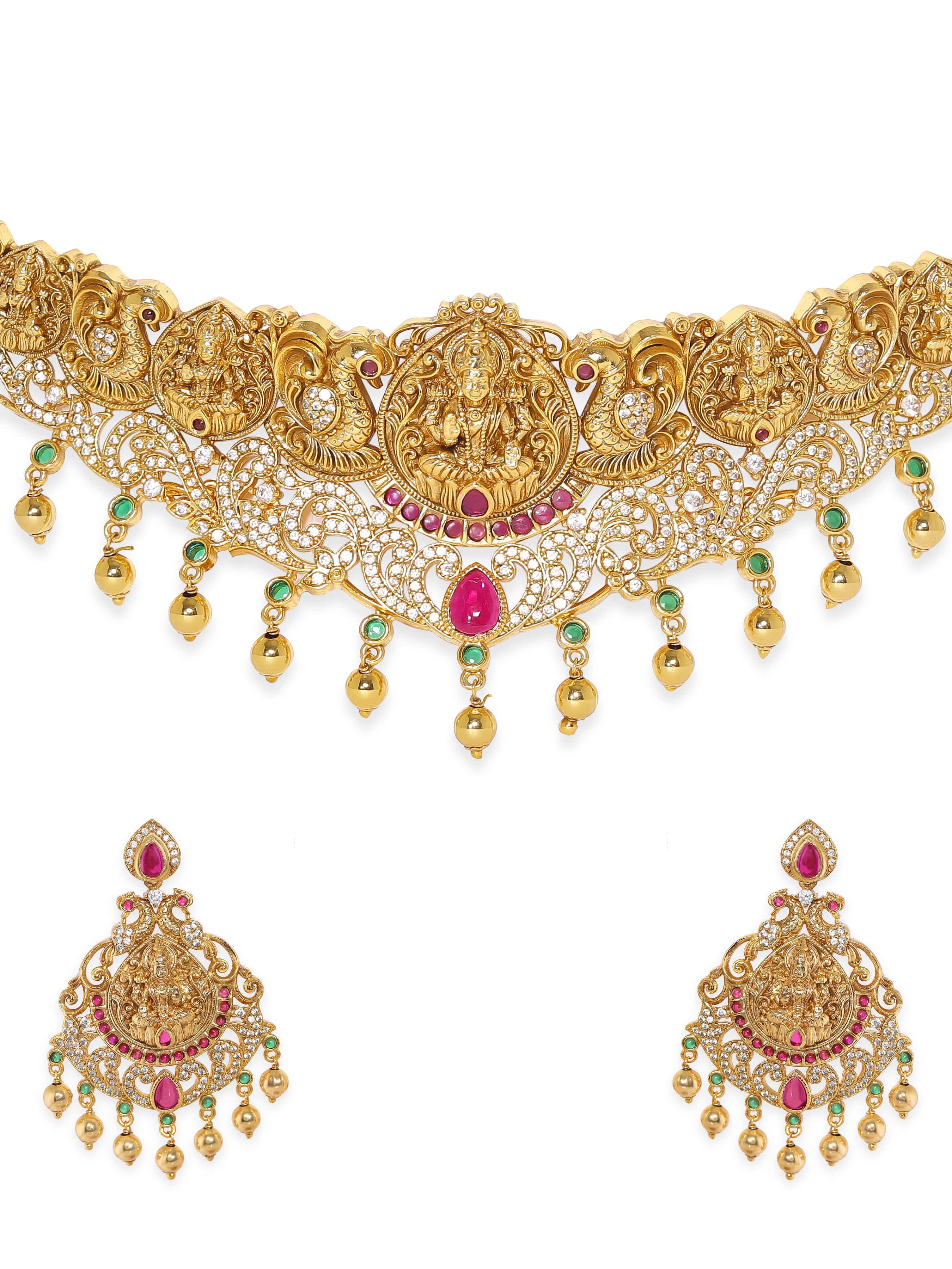 Multicolor Studded Temple Choker Set