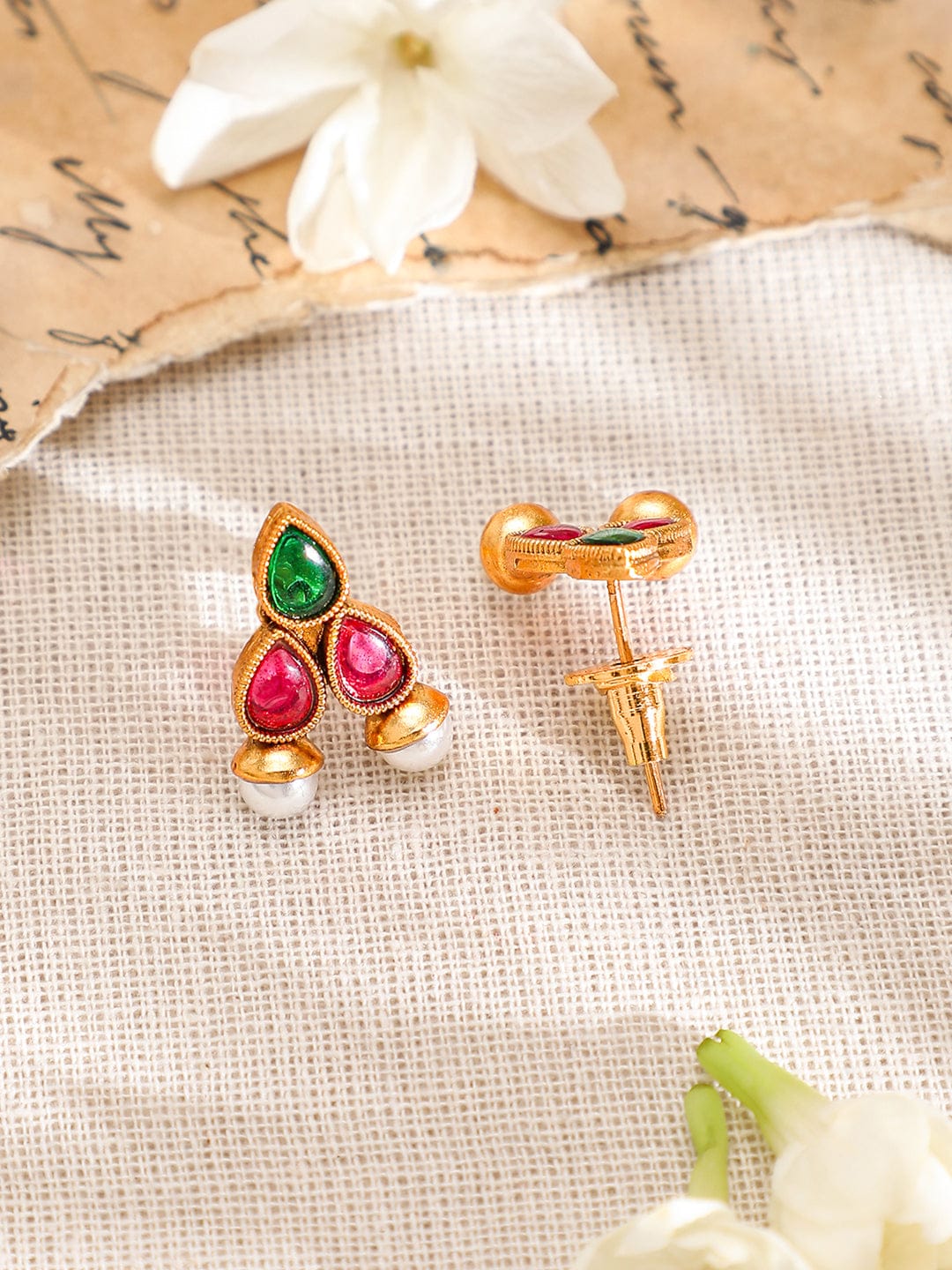 Pink & Green Pearl Embellished Necklace Set