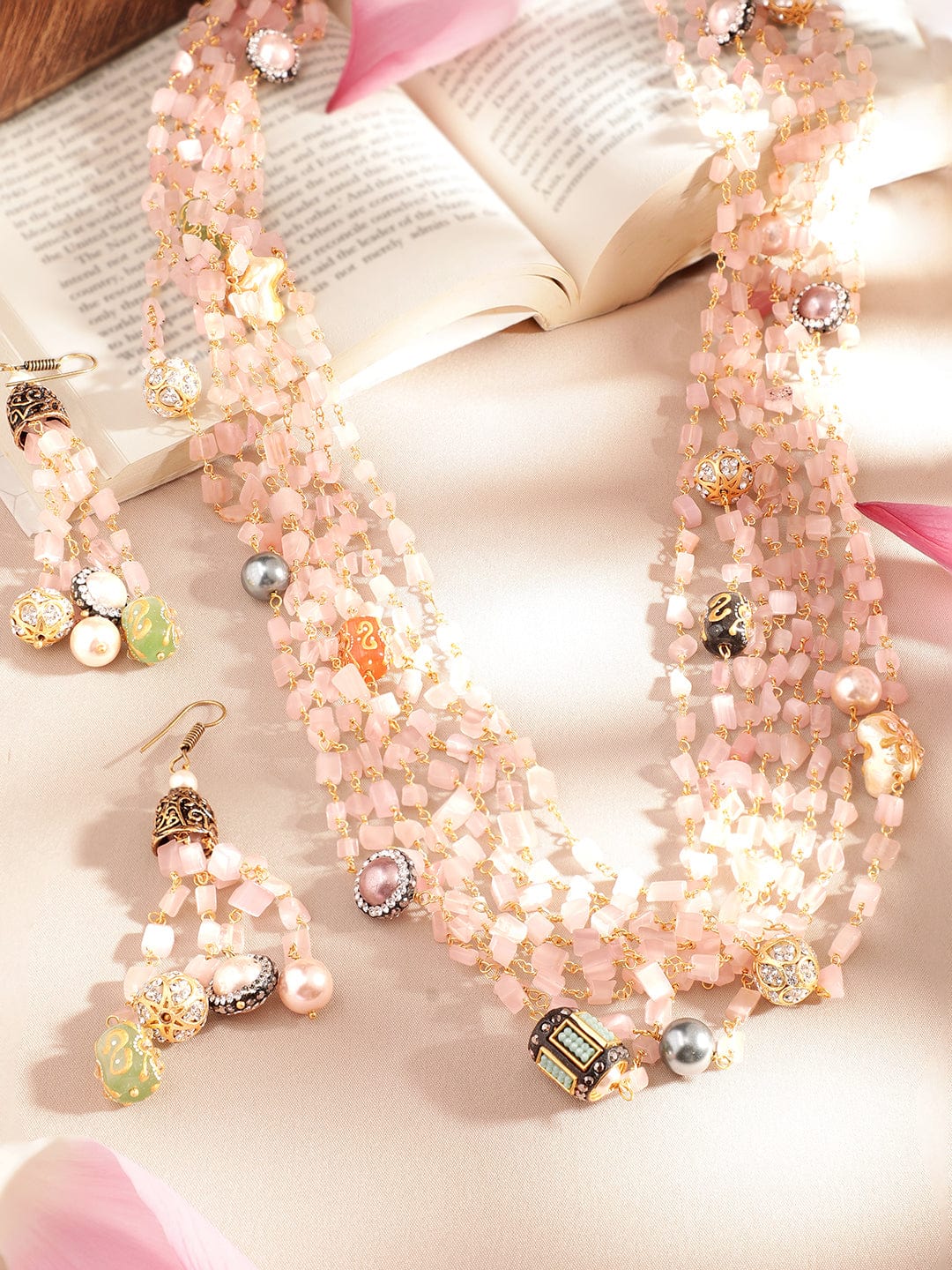 Multi-Layer Pink Beaded Charm Mala Set