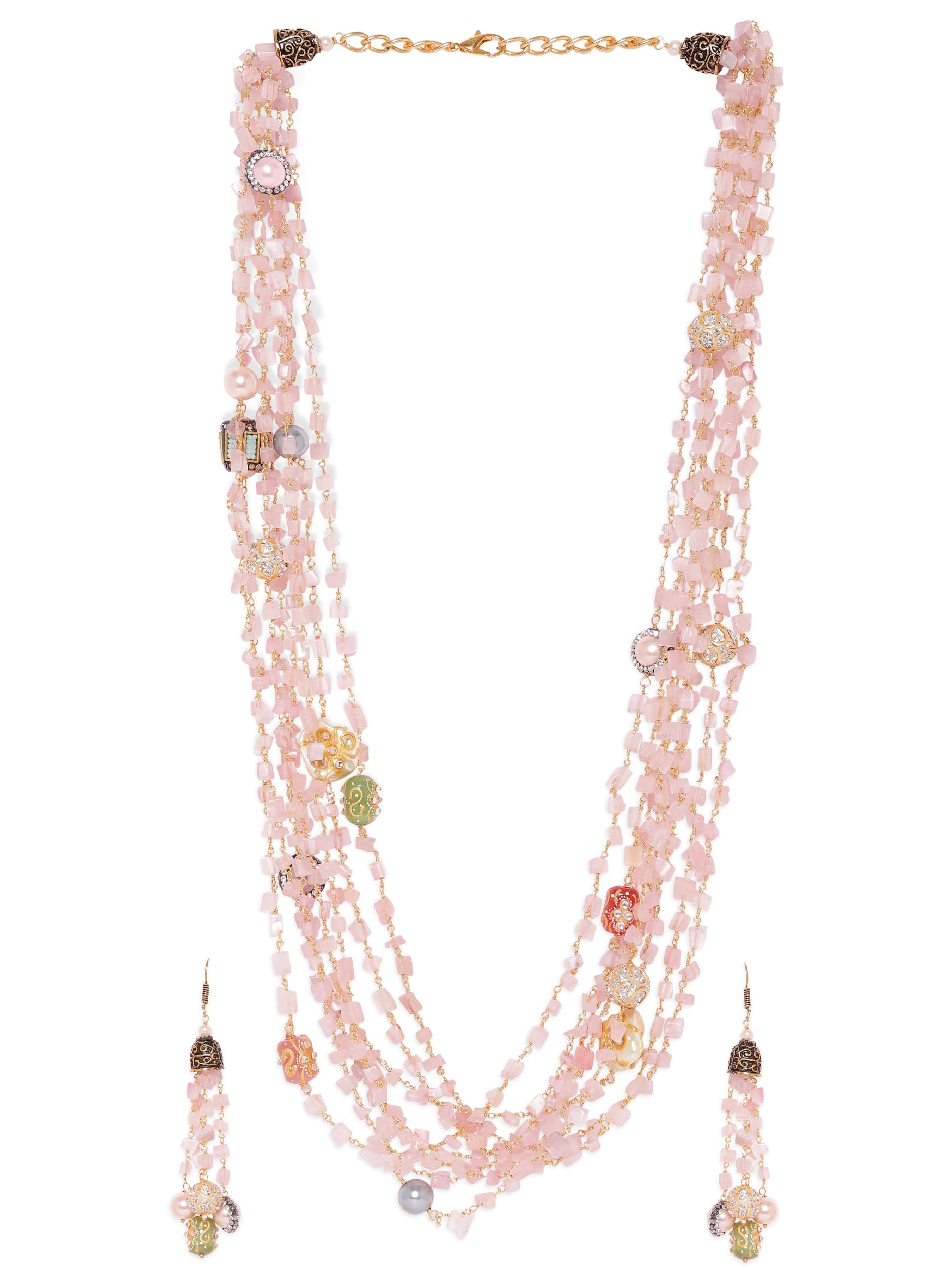 Multi-Layer Pink Beaded Charm Mala Set