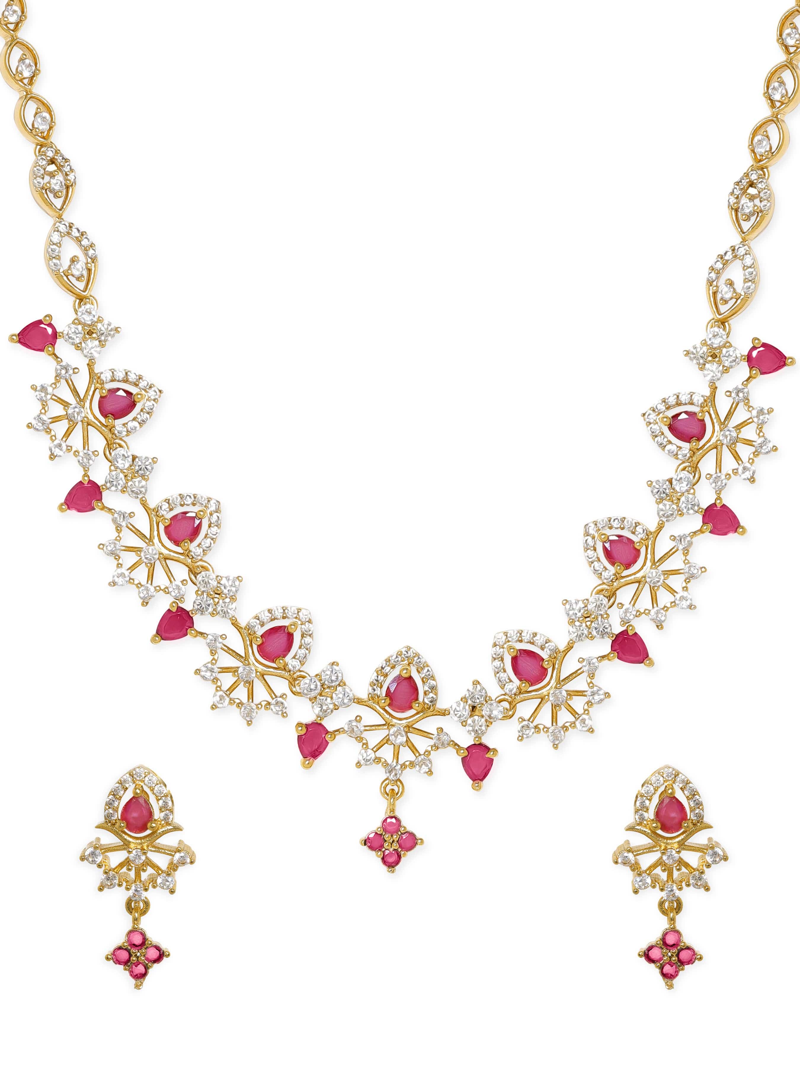 American Diamond Zirconia Ruby Studded Necklace Set