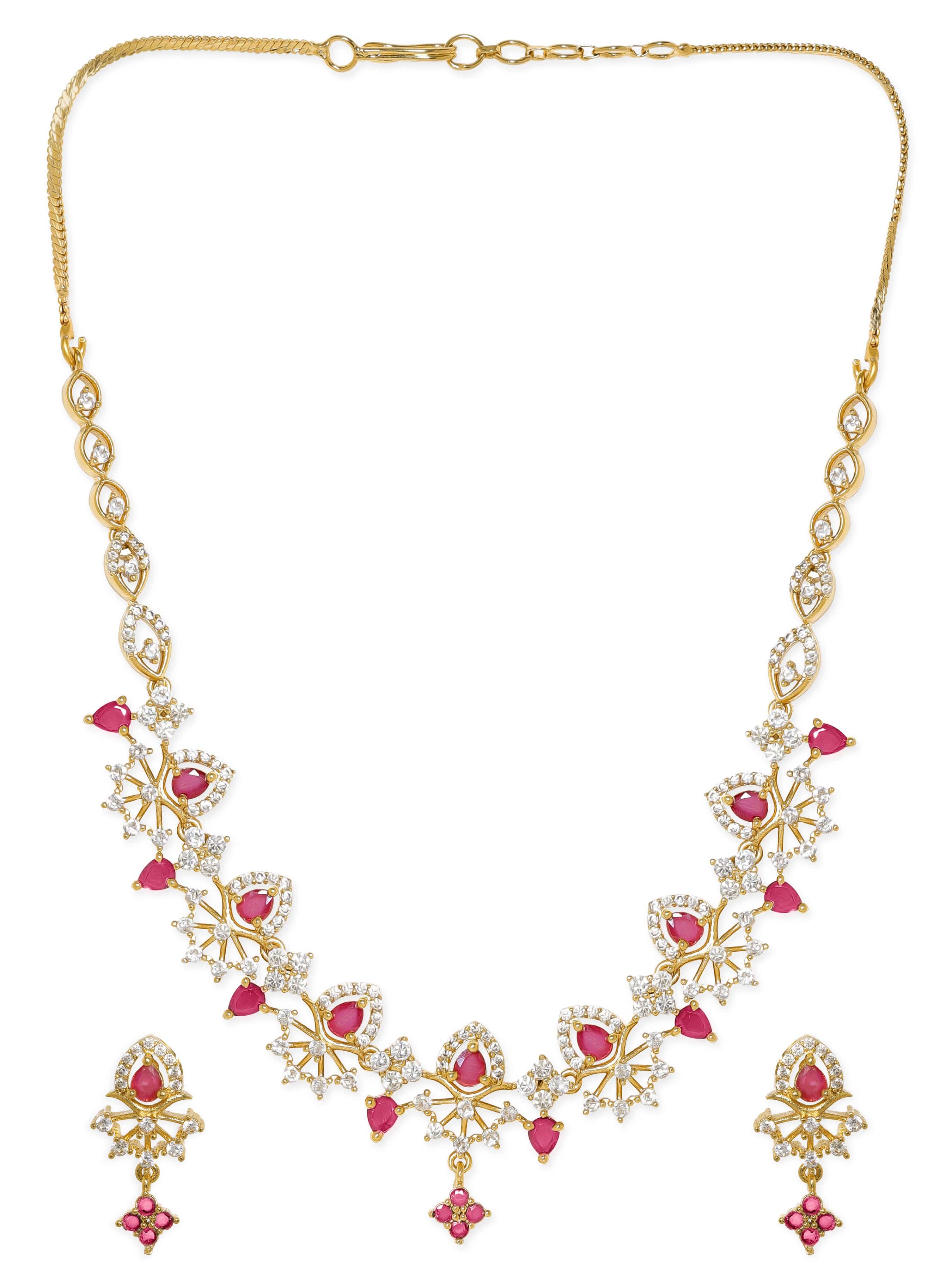 American Diamond Zirconia Ruby Studded Necklace Set
