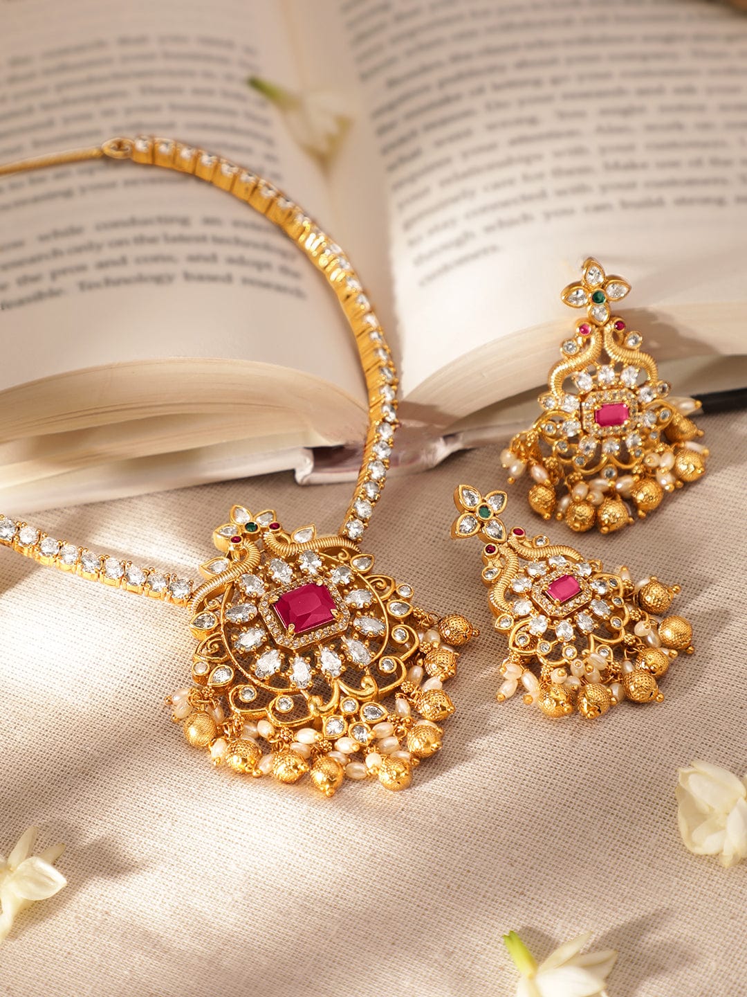 American Diamond Zirconia Studded Necklace Set