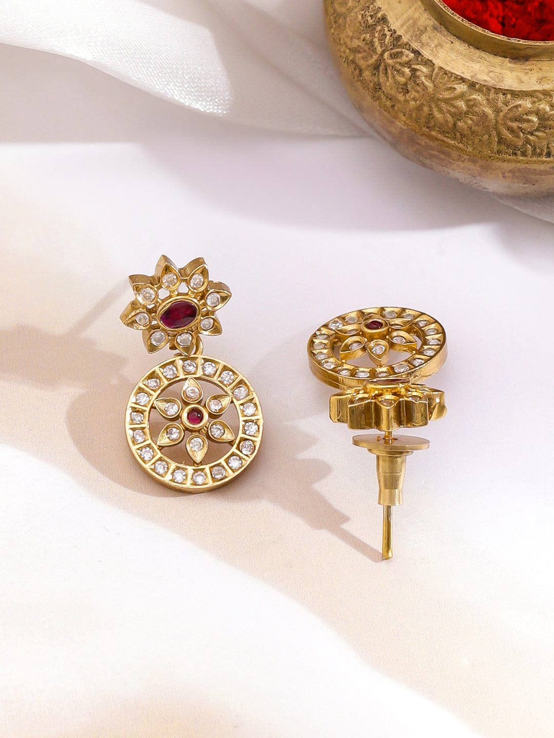 Pink & White Studded Kundan Gold Necklace Set
