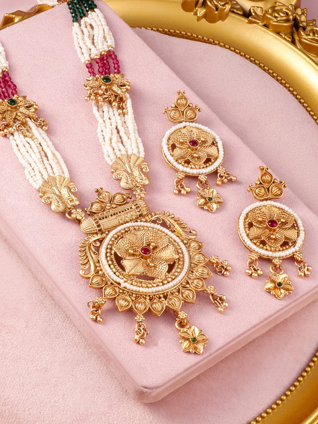 Multicolor Beaded Floral gold Necklace Set