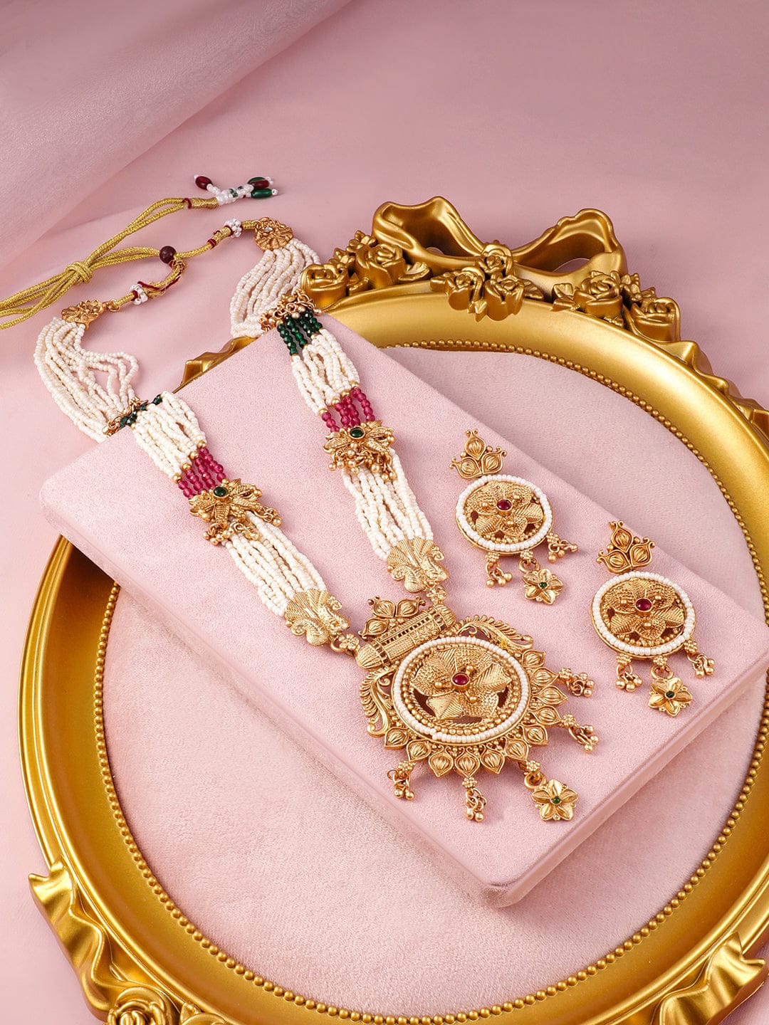 Multicolor Beaded Floral gold Necklace Set