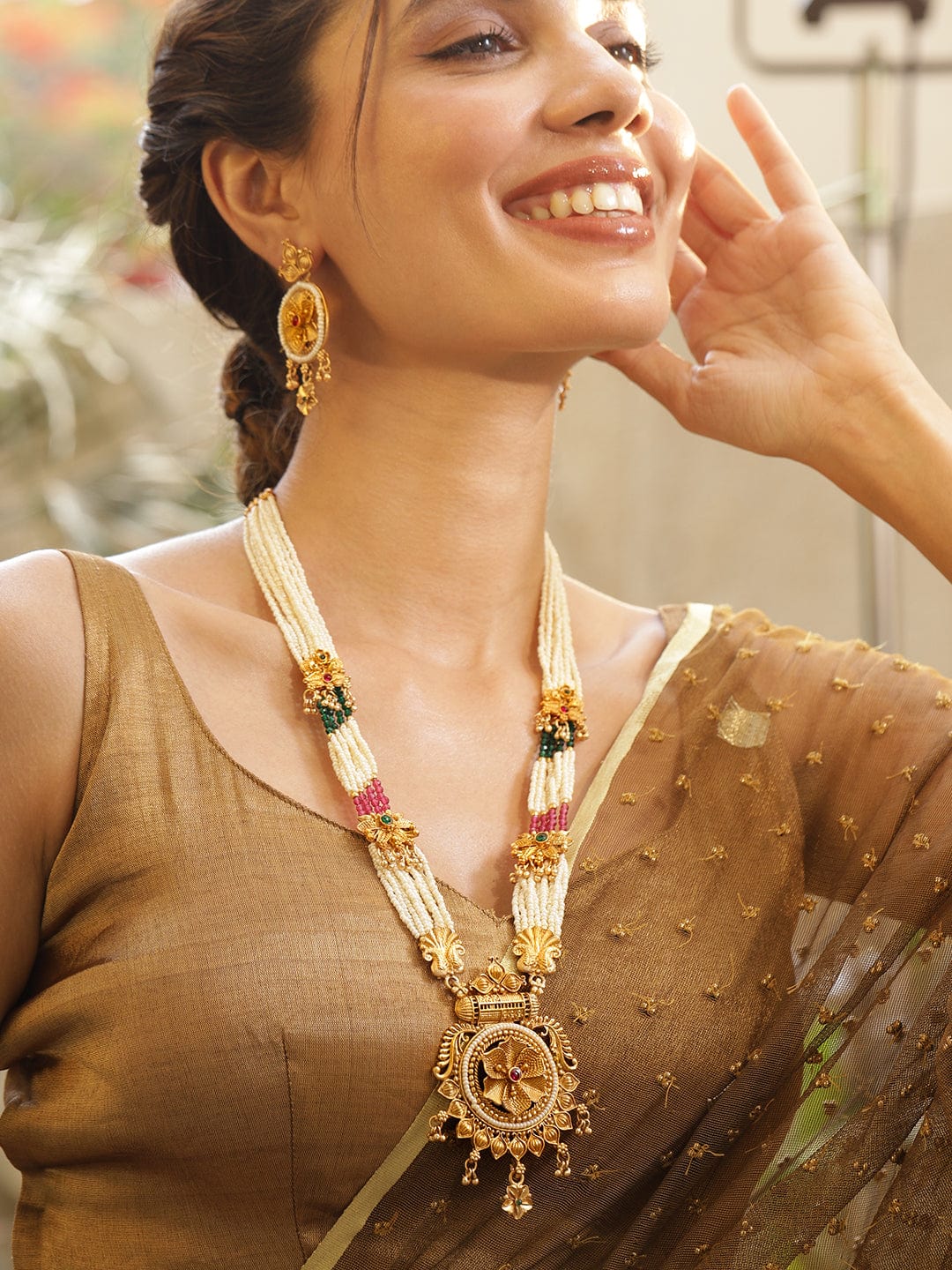 Multicolor Beaded Floral gold Necklace Set