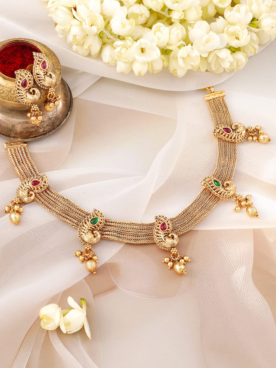 Peacock Motif Golden Necklace Set