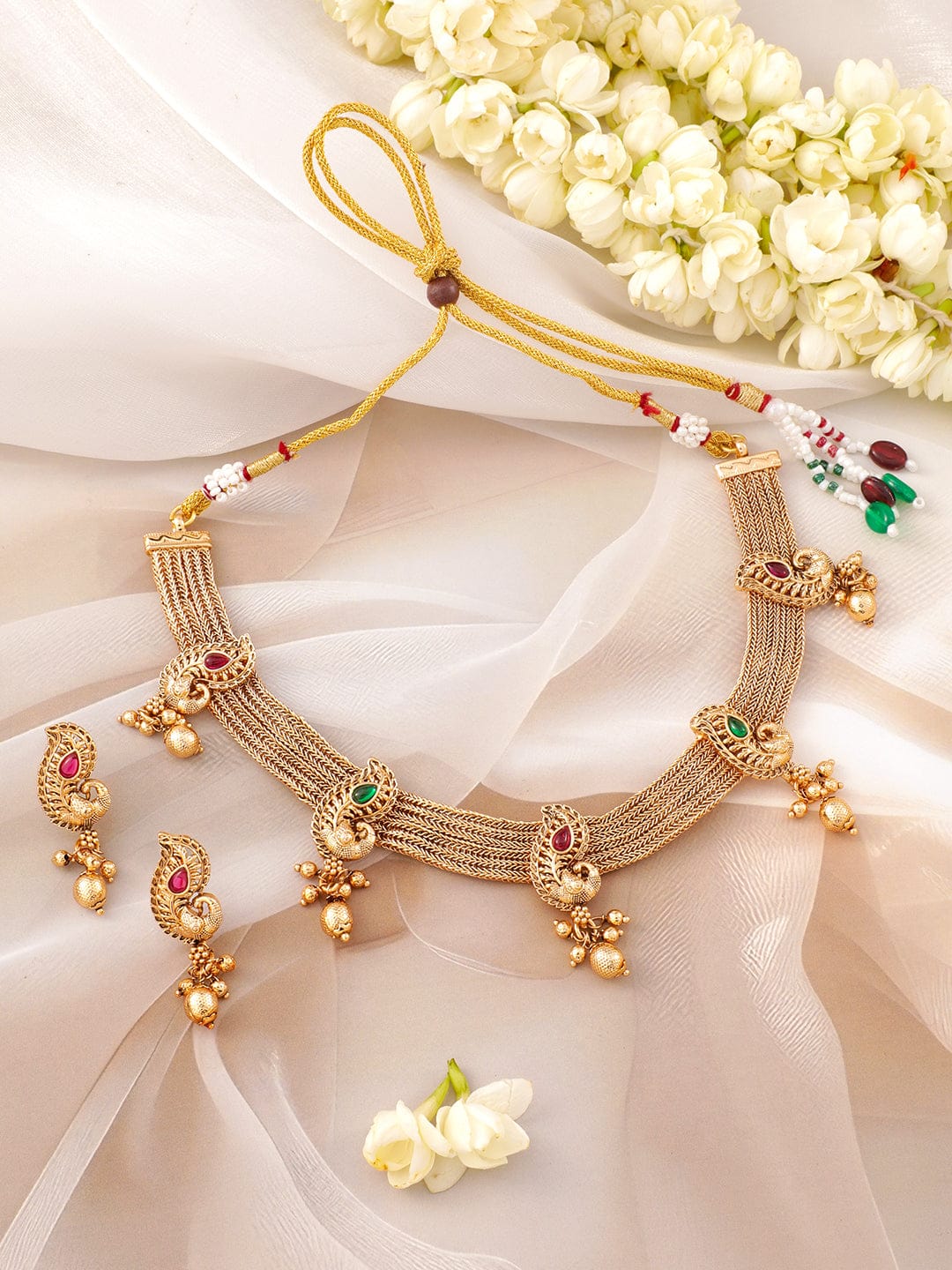 Peacock Motif Golden Necklace Set