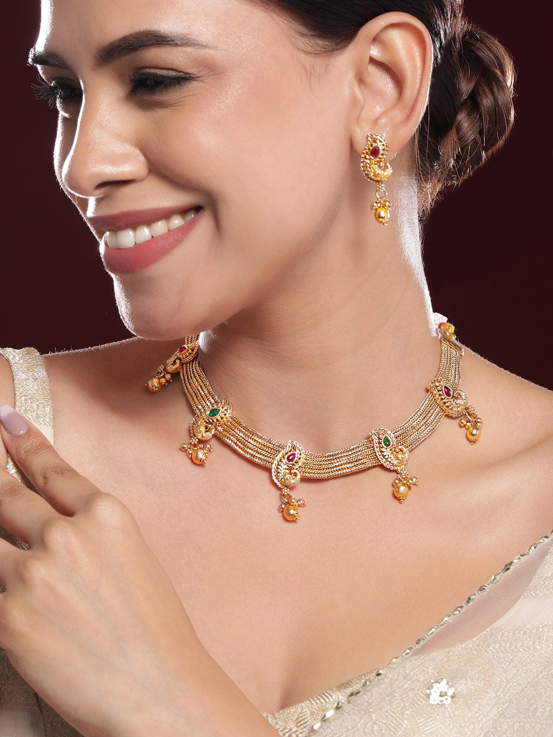 Peacock Motif Golden Necklace Set