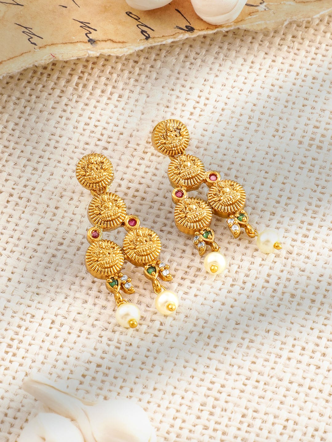 Green & Red Laxmi Motif Pearl Necklace set