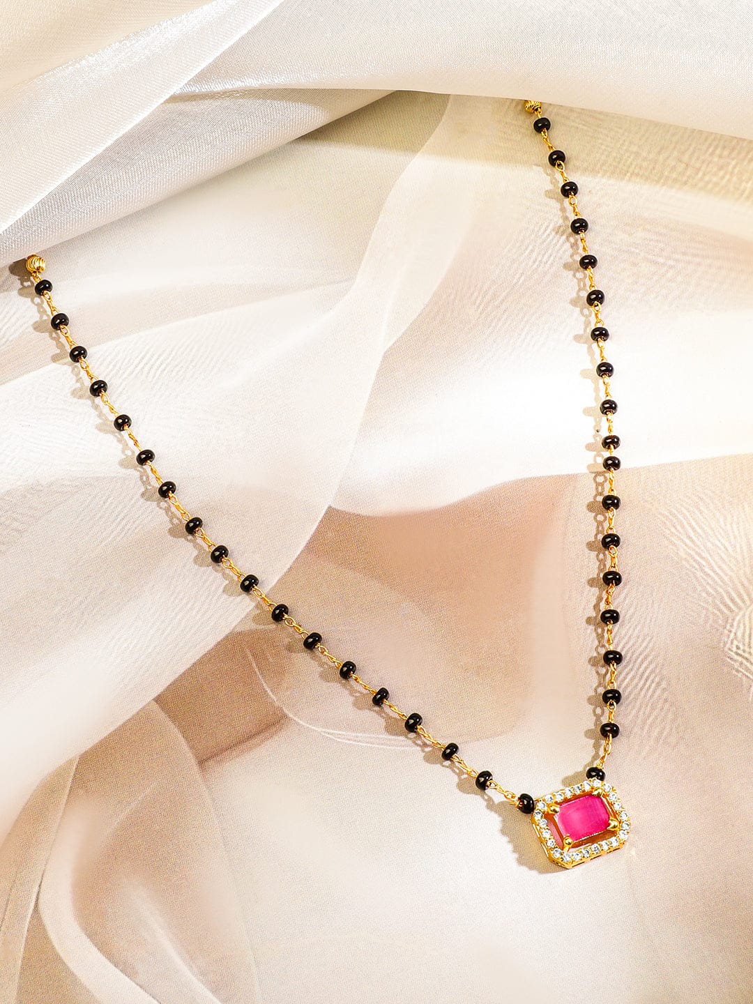 Pink American Diamond Zirconia Gold Toned Mangalsutra