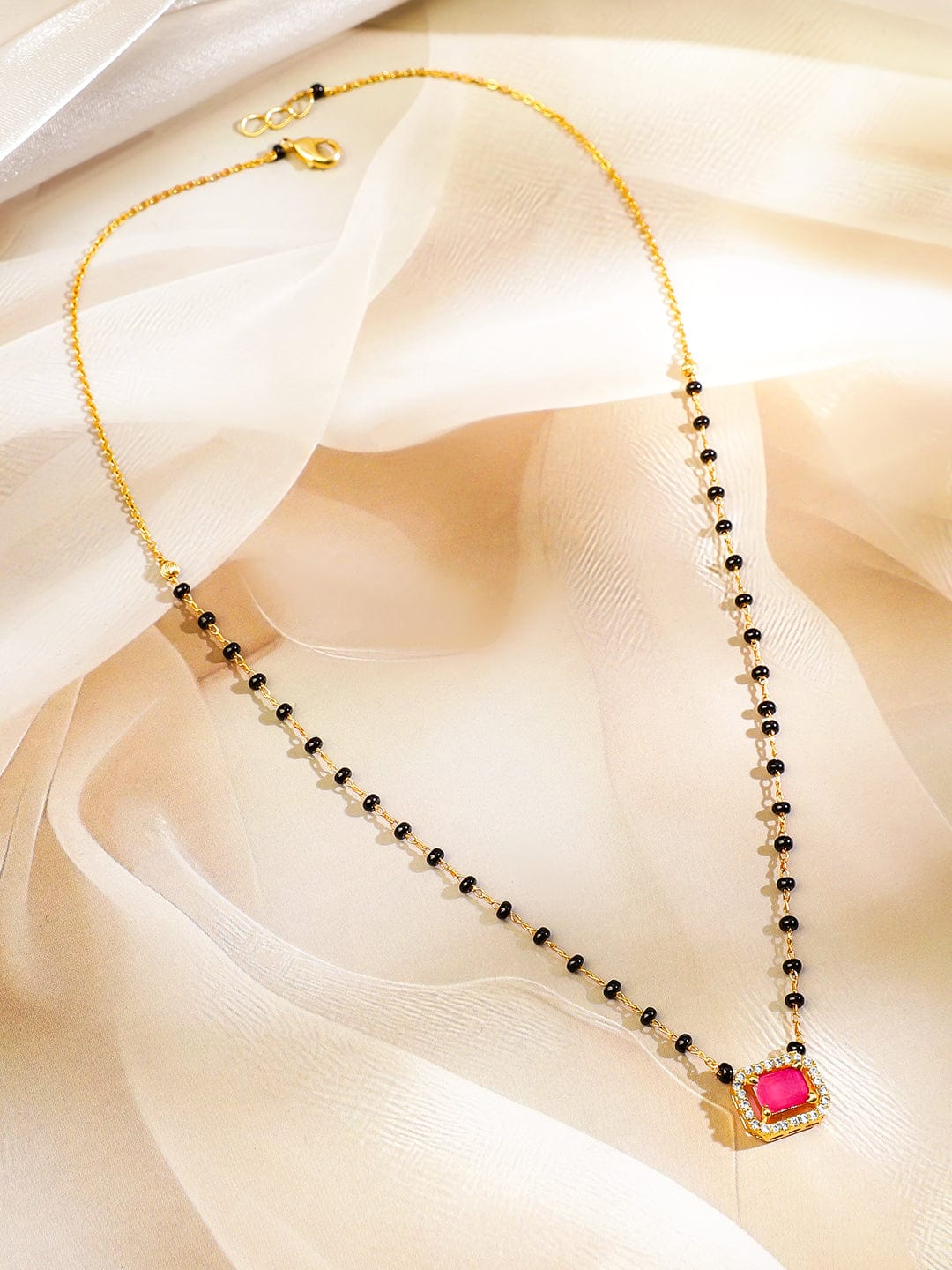 Pink American Diamond Zirconia Gold Toned Mangalsutra