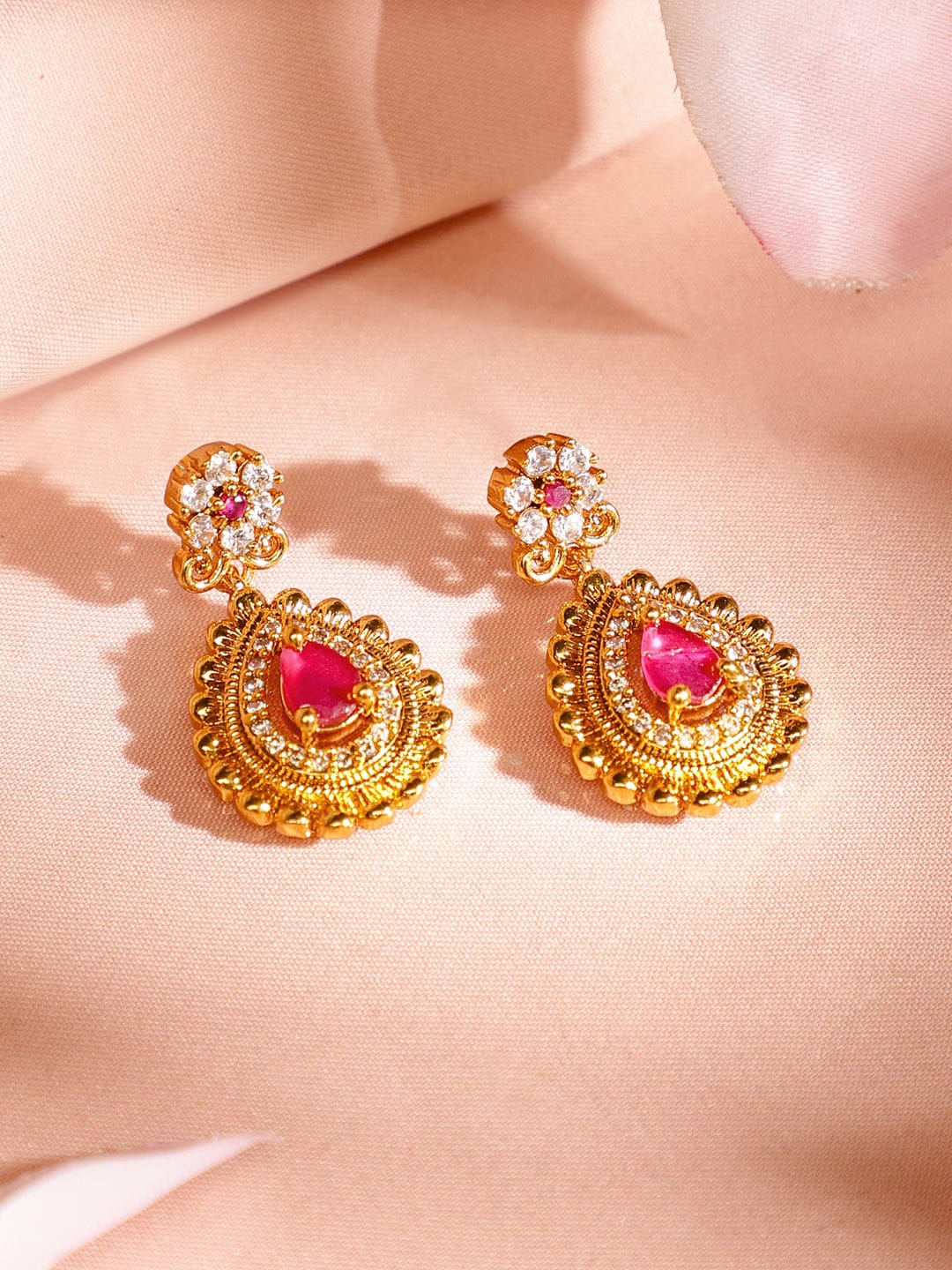 Peacock Motif American Diamond Zirconia Gold Necklace Set