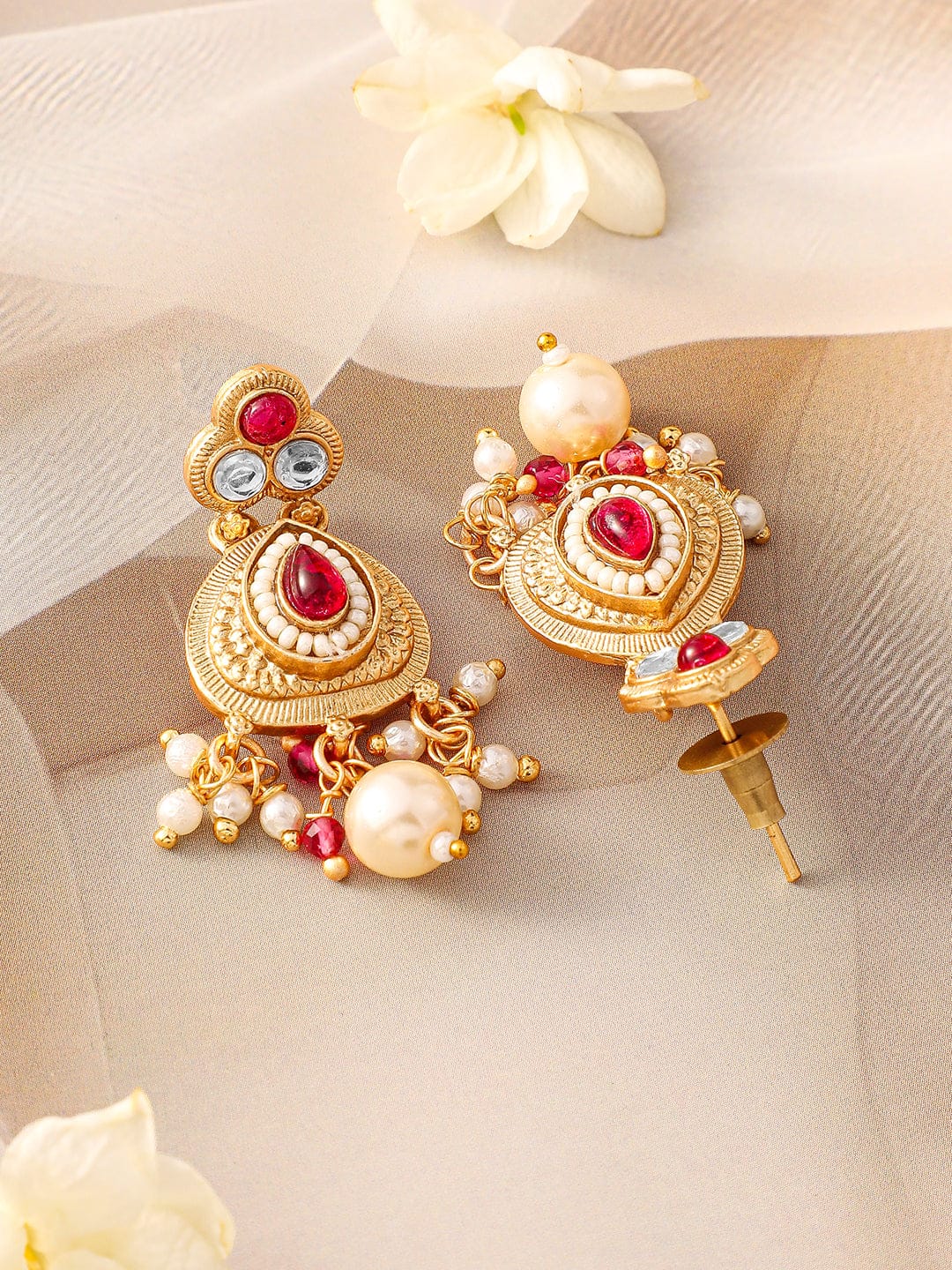 Red & White Studded Necklace Set