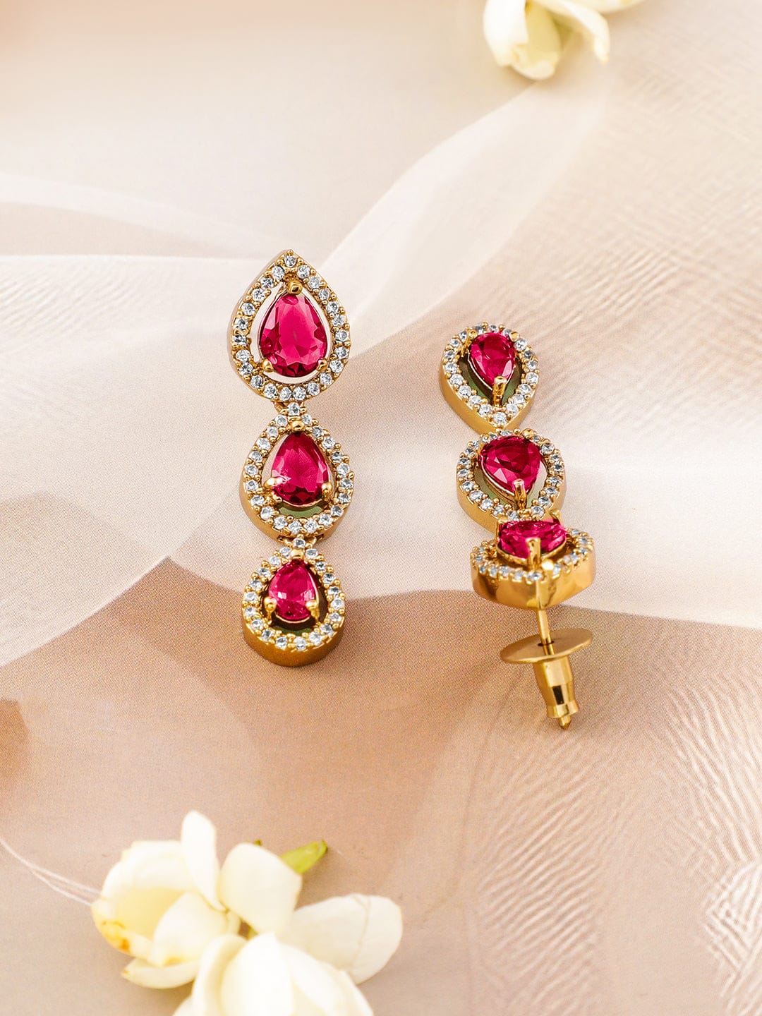 Red American Diamond Zirconia Tear Drop Necklace Set