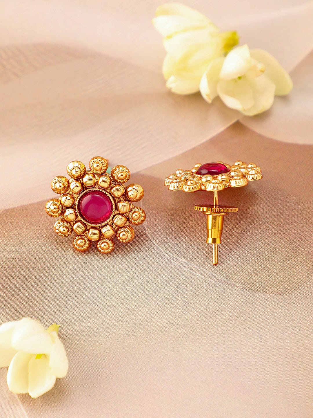 Ruby Studded Traditional Golden Necklace Set