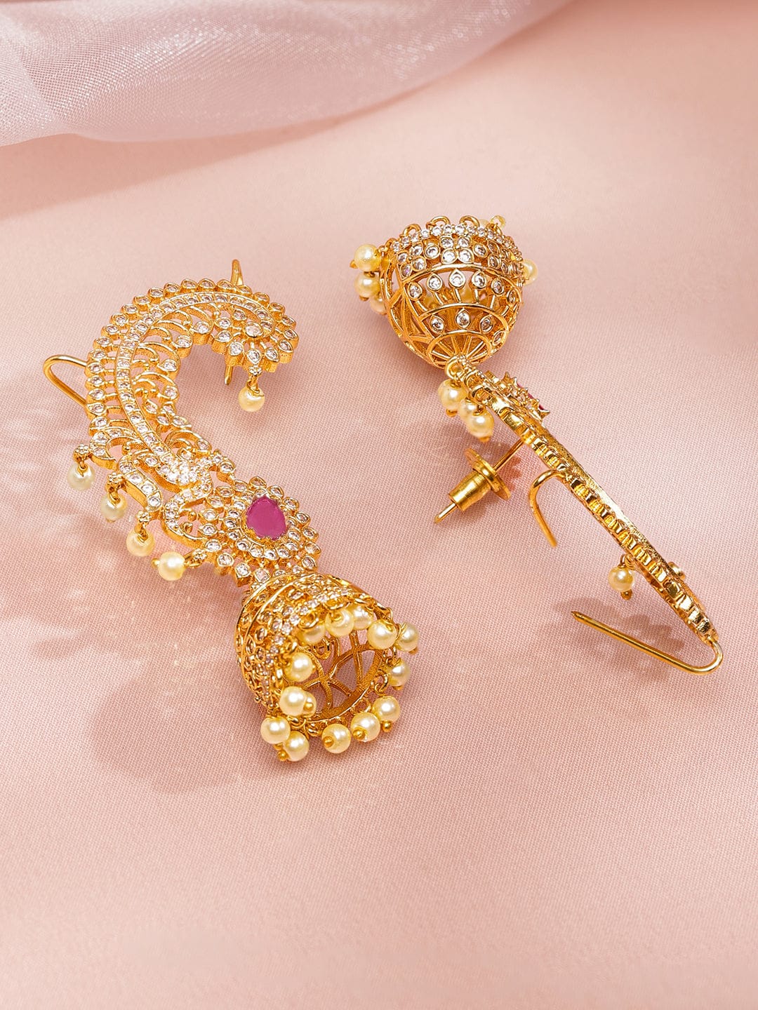 Festive Radiance Ruby Ear-Cuff Jhumkas