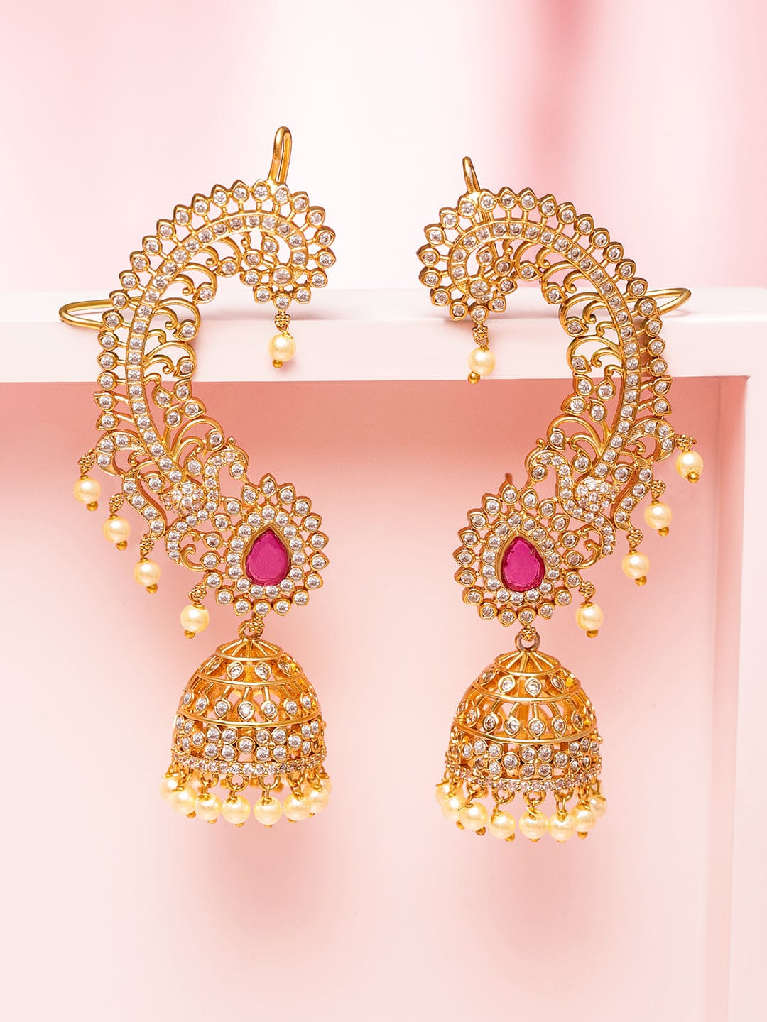 Festive Radiance Ruby Ear-Cuff Jhumkas